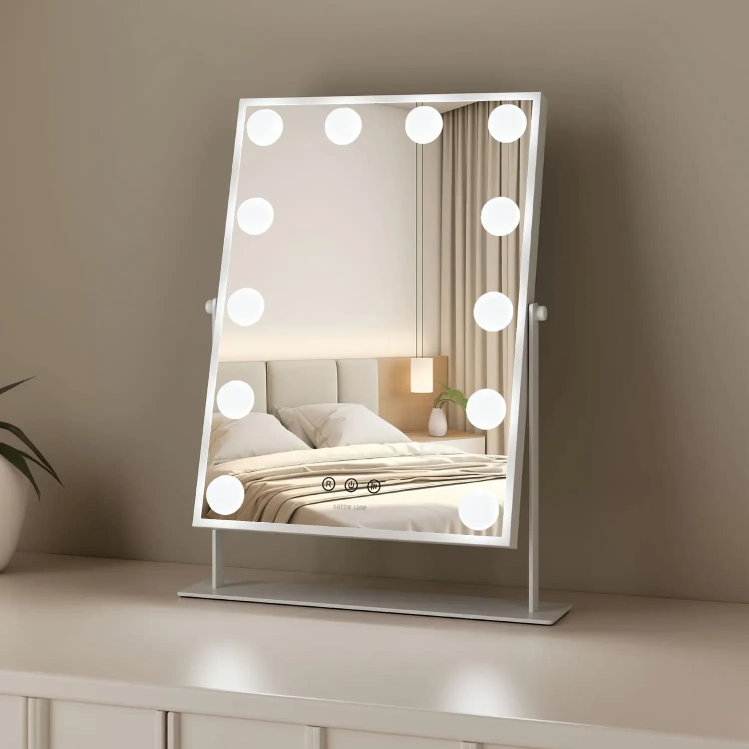 Green Lion Makeup Mirror - 12 LED Lights, White 2