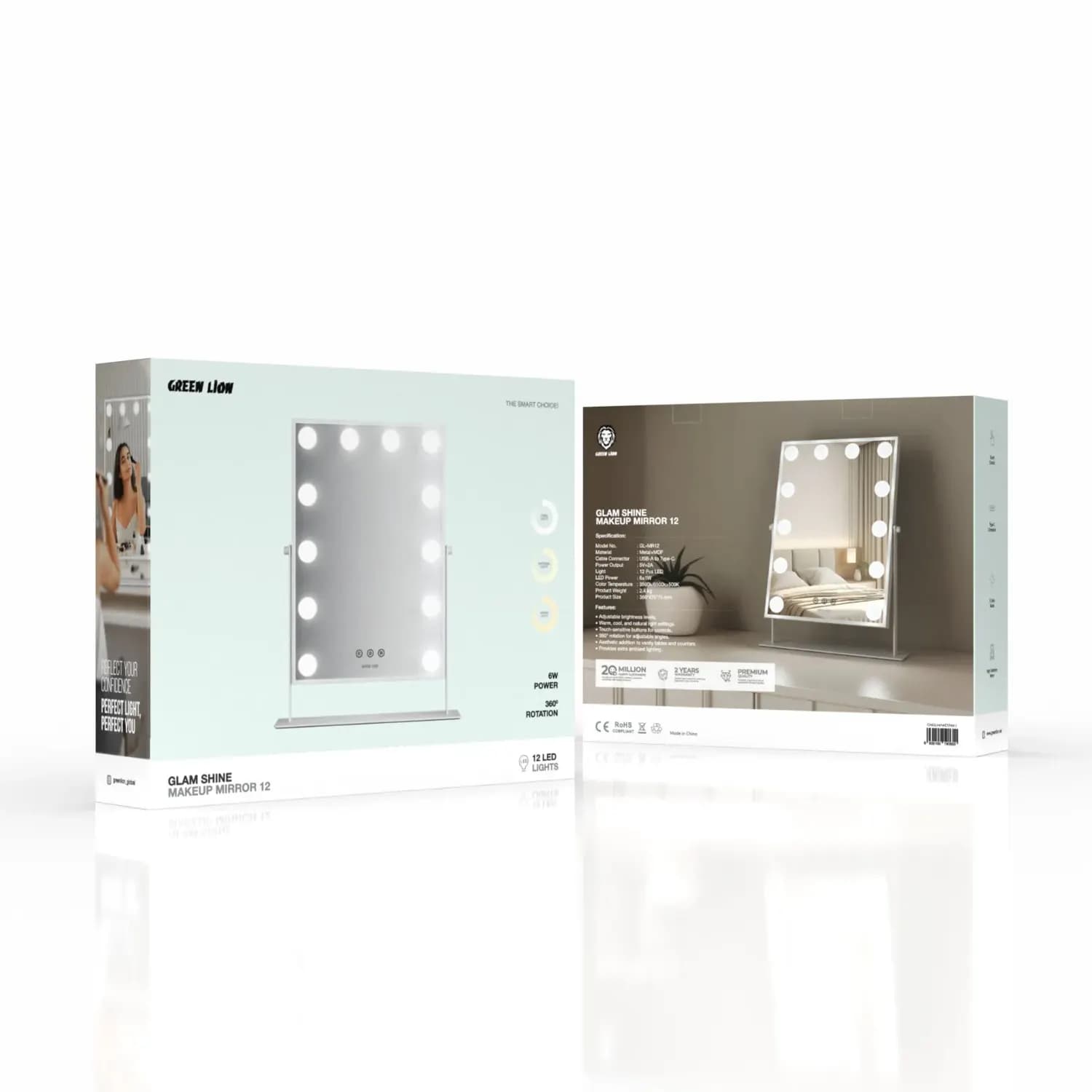 Green Lion Makeup Mirror - 12 LED Lights, White 3