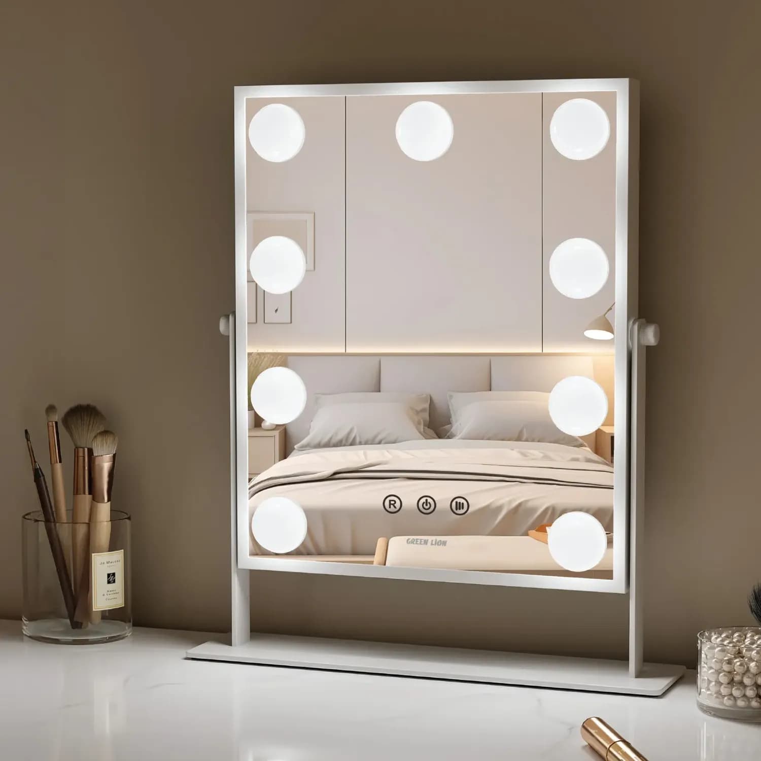 Green Lion Makeup Mirror - 9 LED Lights, White 2