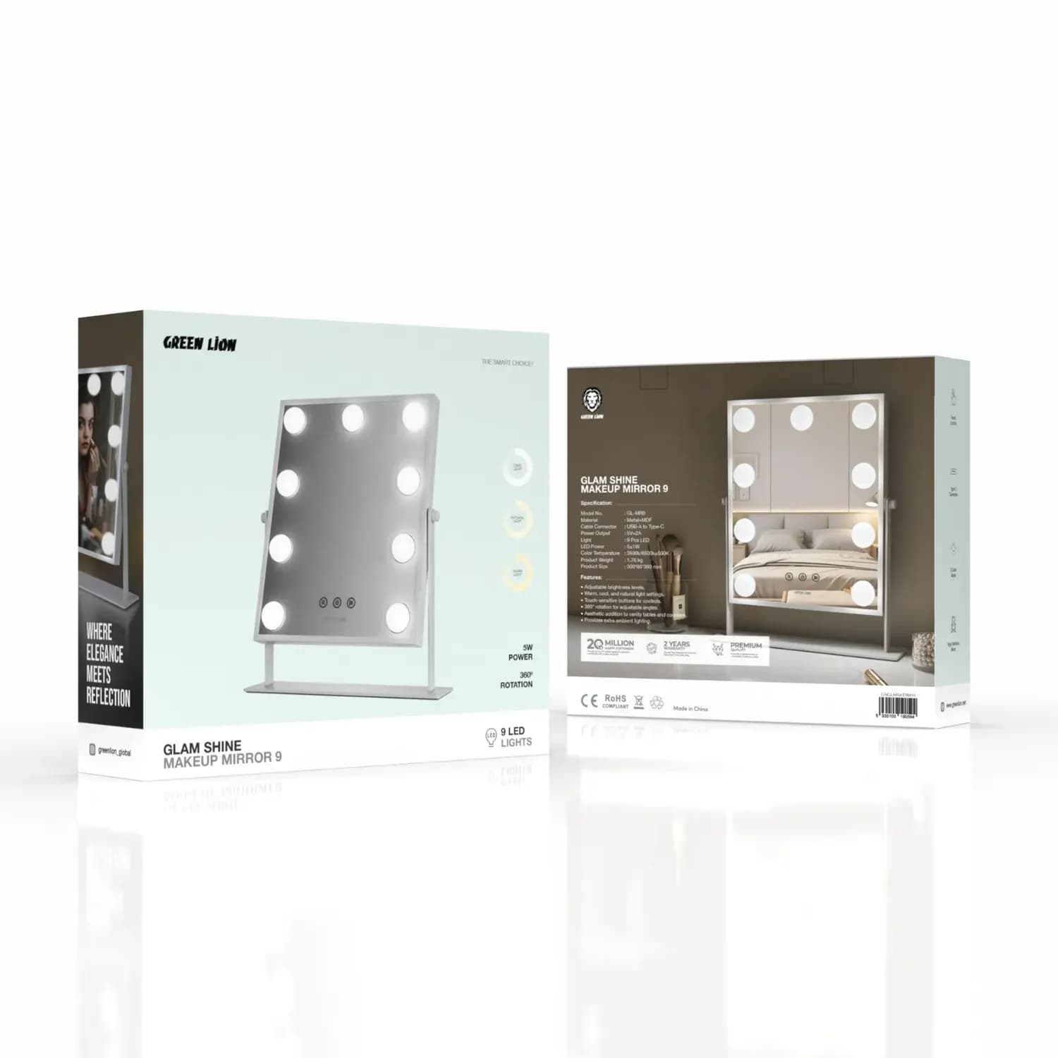 Green Lion Makeup Mirror - 9 LED Lights, White 3