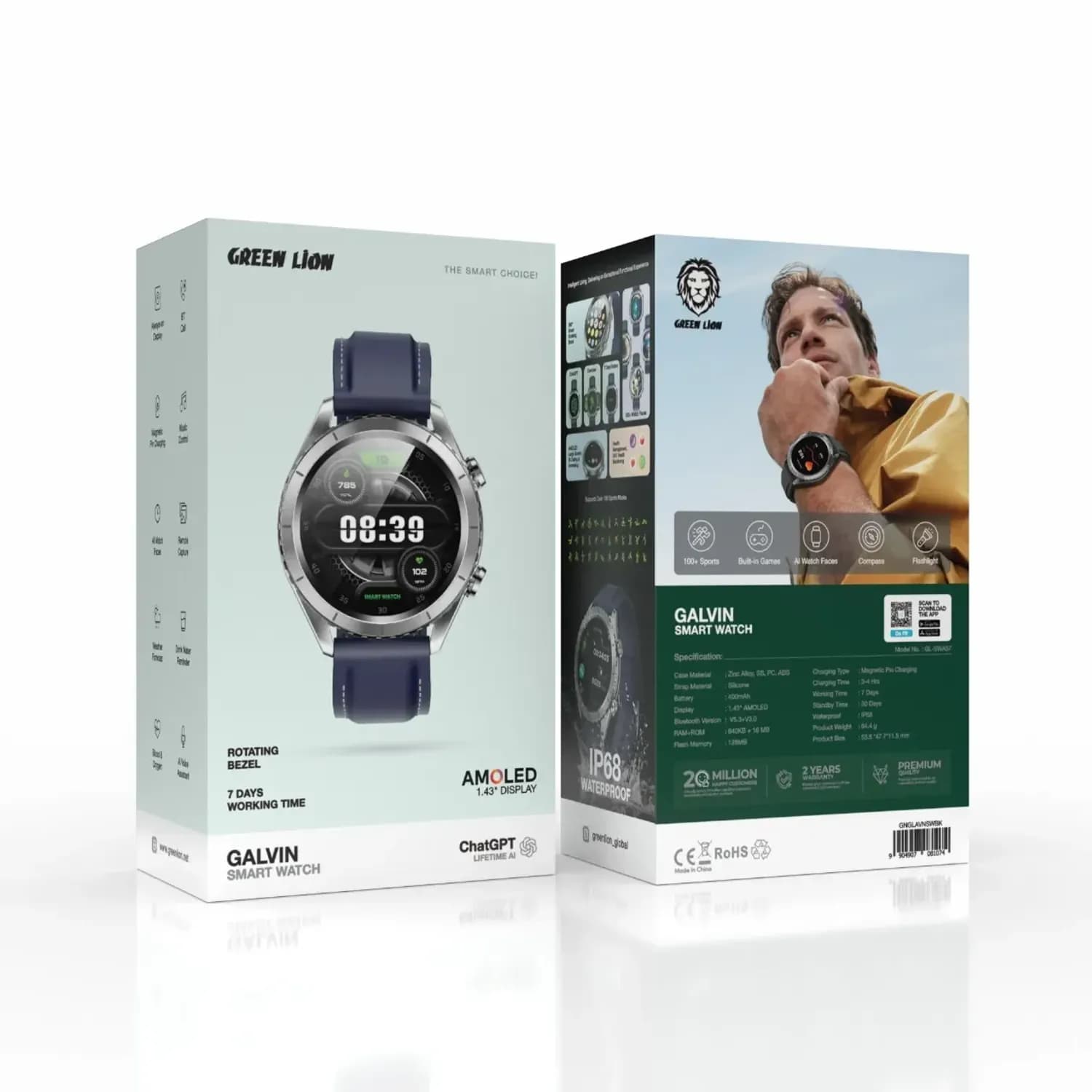 Green Lion Smart Watch Galvin - 1.43" AMOLED Display, Silver — Silver 3