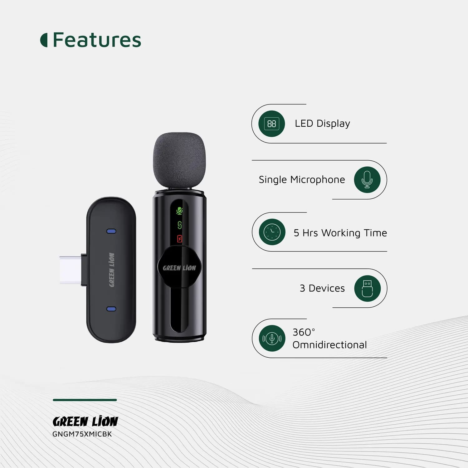 Green Lion Microphone GM-75X - 3-in-1 Wireless, Black 2