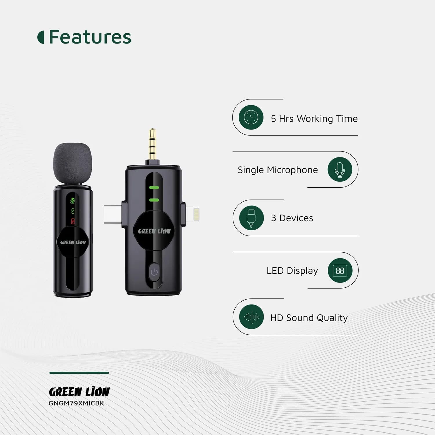 Green Lion Microphone GM-79X - 3-in-1 Connectivity, Black 4