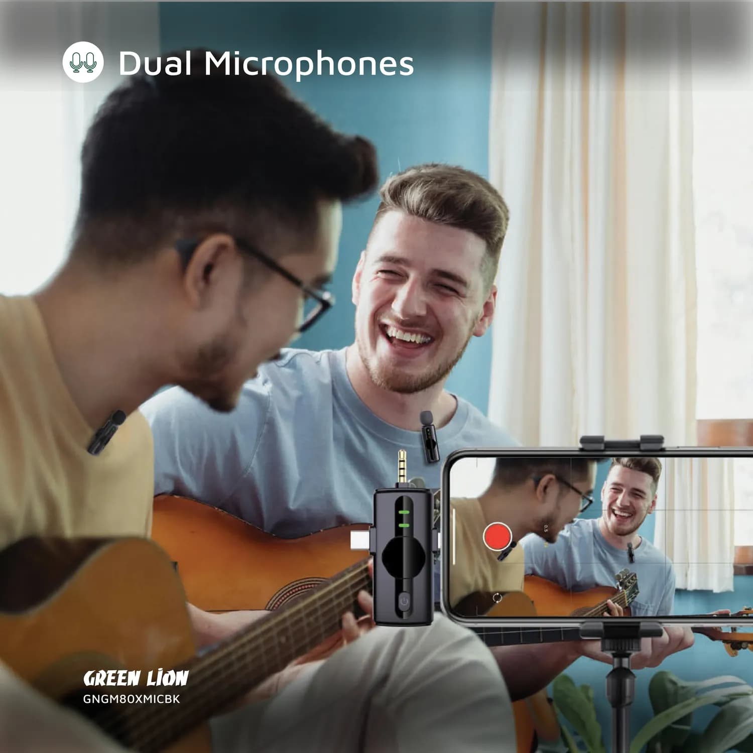 Green Lion Dual Microphone GM-80X - Wireless, 3-in-1, Black 2