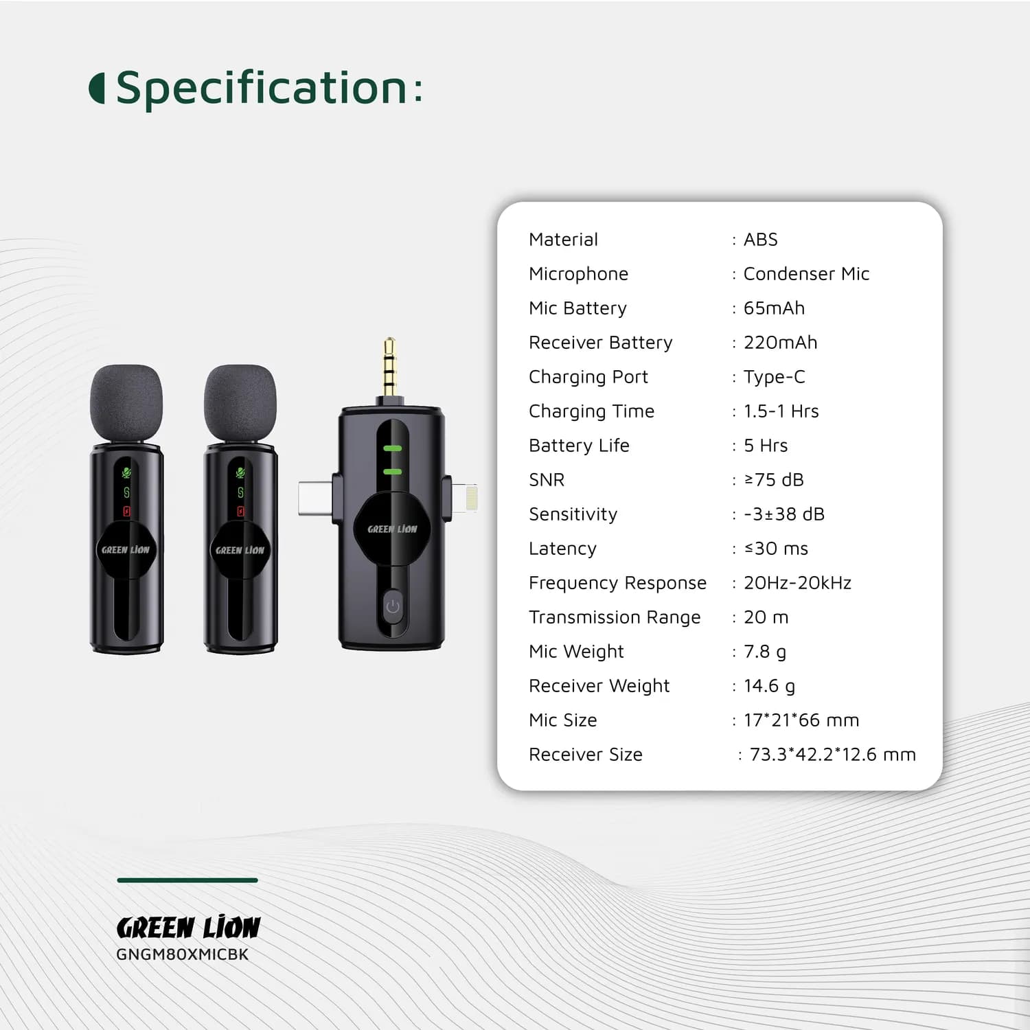 Green Lion Dual Microphone GM-80X - Wireless, 3-in-1, Black 5