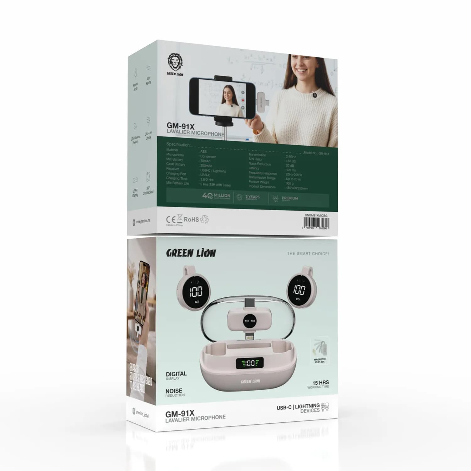 Green Lion Wireless Lavalier Microphone GM-91X - 360° Noise Reduction, Beige 4