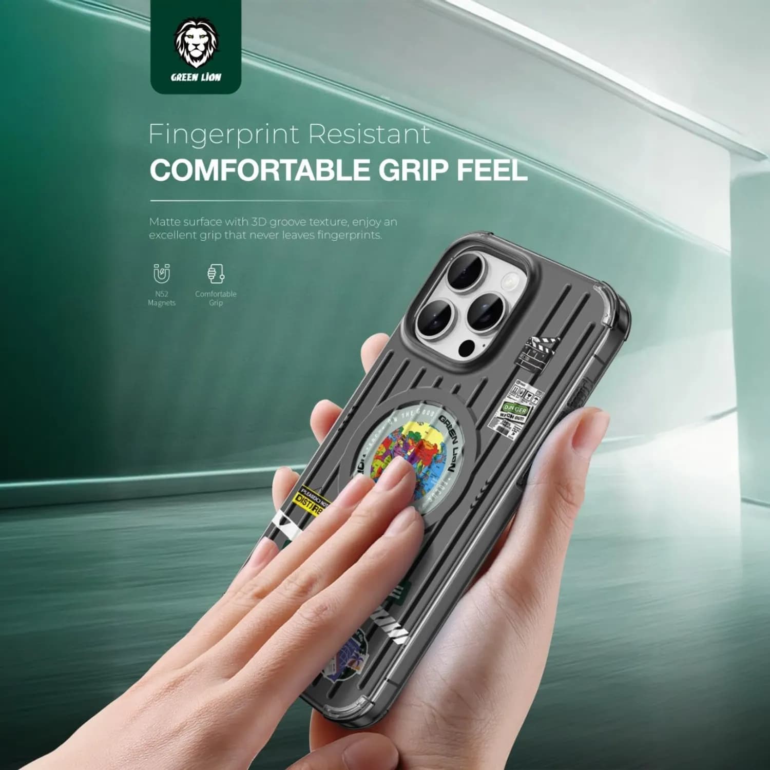 Green Lion iPhone 16 Pro Max Case - Magnetic Ring, Camera Protection, Black — Green 4