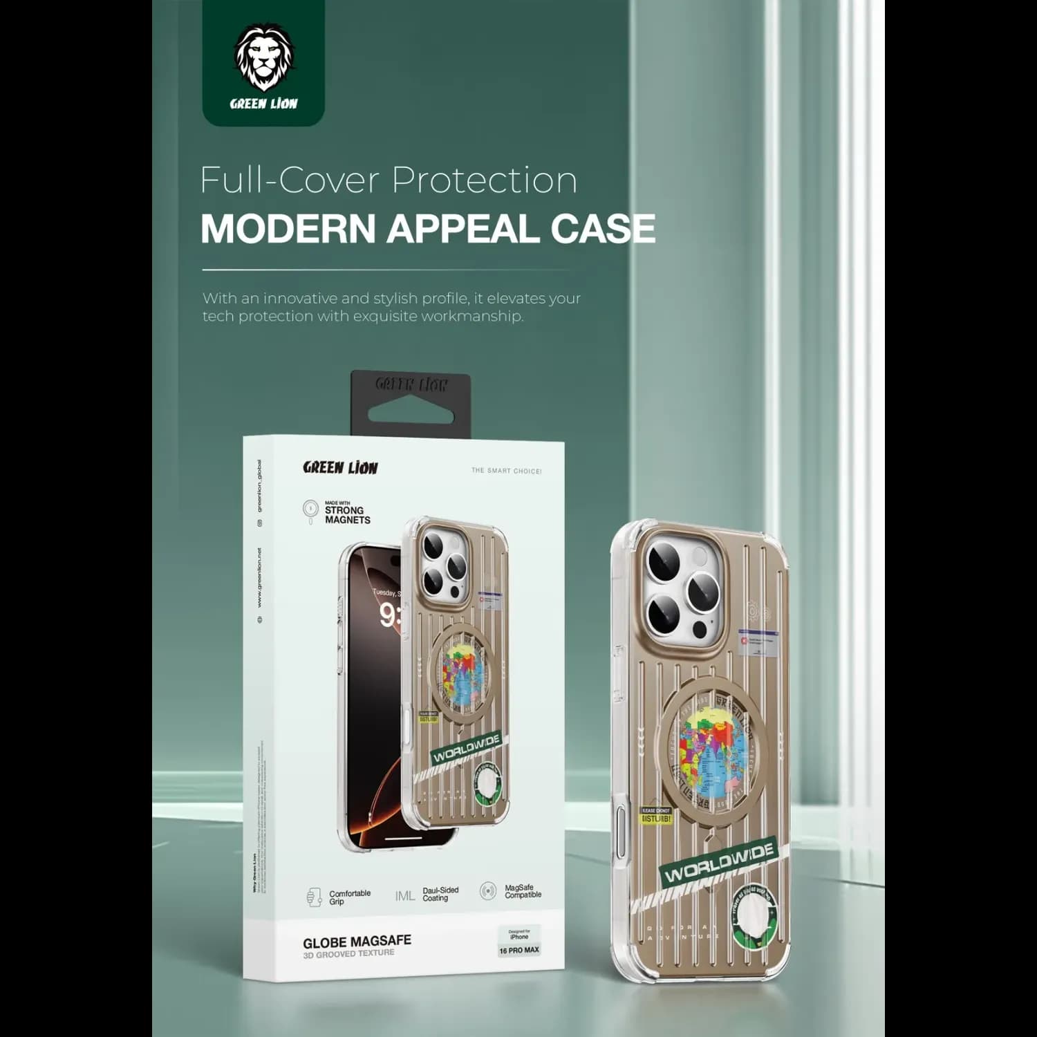 Green Lion iPhone 16 Pro Max Case - Magnetic Ring, Shockproof, Desert 3
