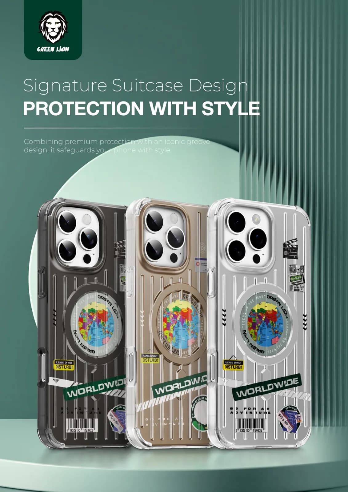 Green Lion Case iPhone 16 Pro - Magnetic Ring, Camera Protection, Silver — Green 5
