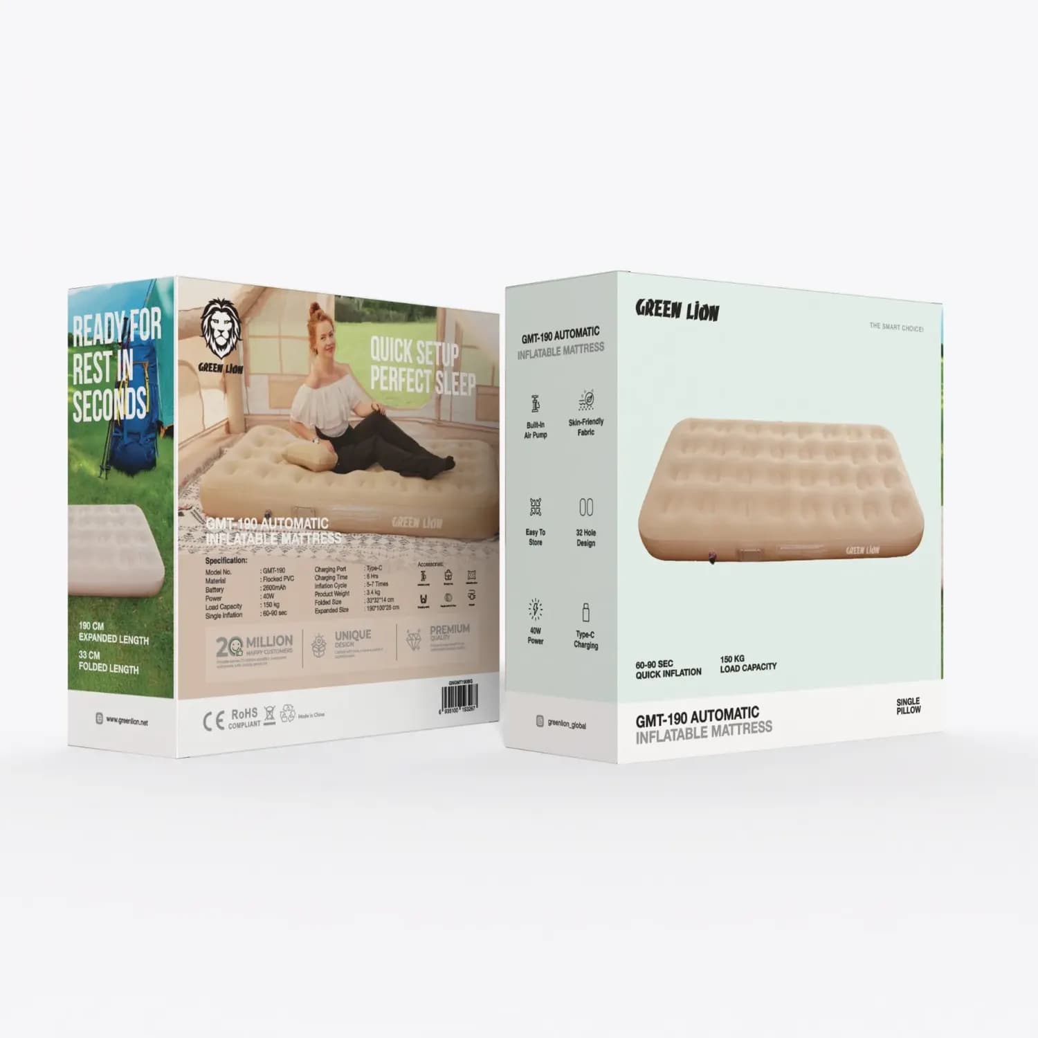Green Lion Inflatable Mattress GMT-190 - Automatic Pump, Beige 4