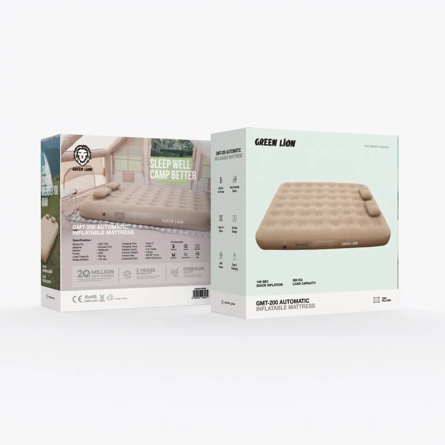 Green Lion Inflatable Mattress GMT-200 - Automatic Inflation, Beige 4