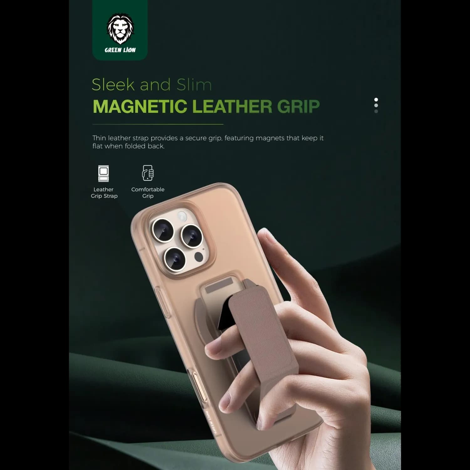Green Lion Grip 360 Case iPhone 16 Pro Max - Leather Strap, Desert 4