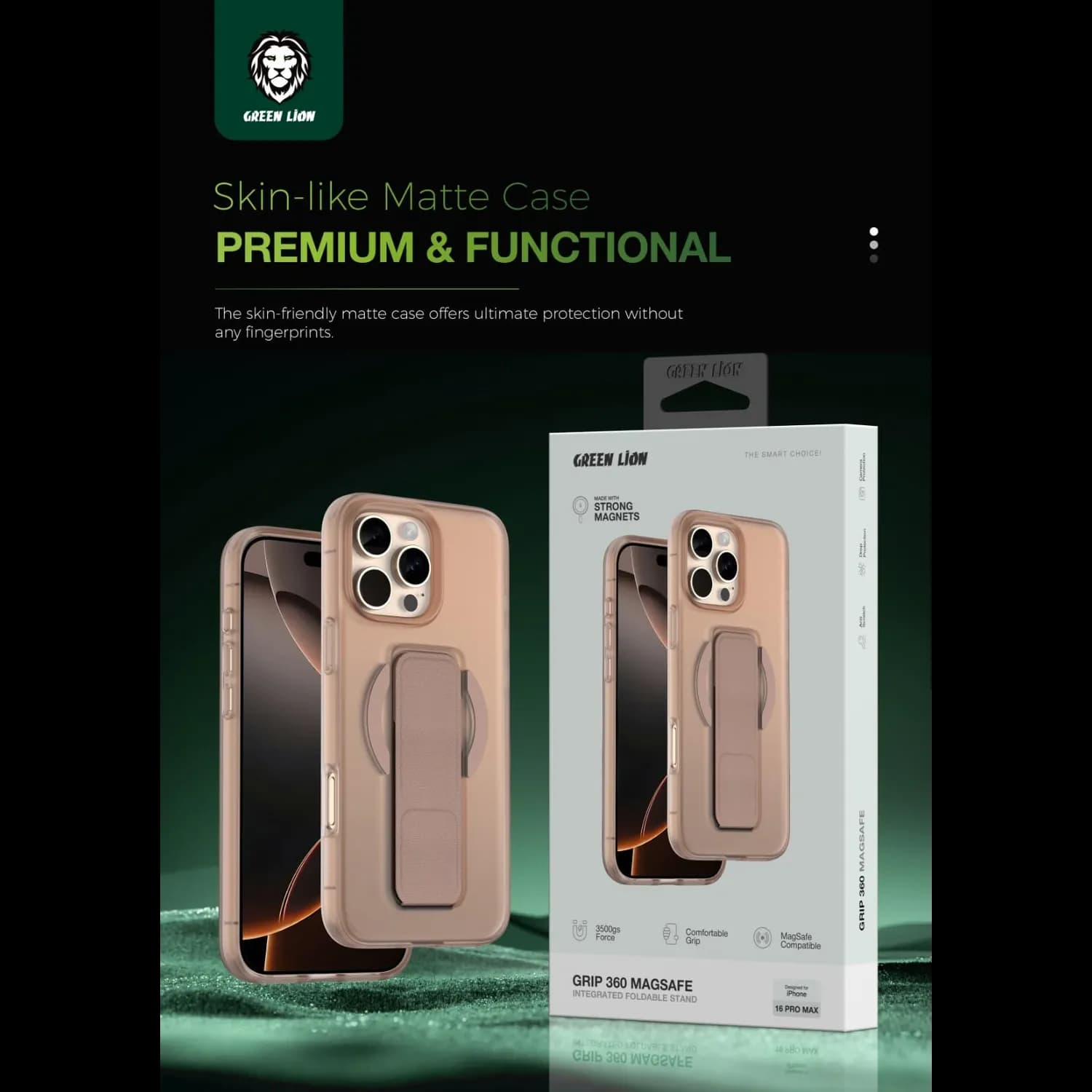 Green Lion Grip 360 Case iPhone 16 Pro Max - Leather Strap, Desert 5