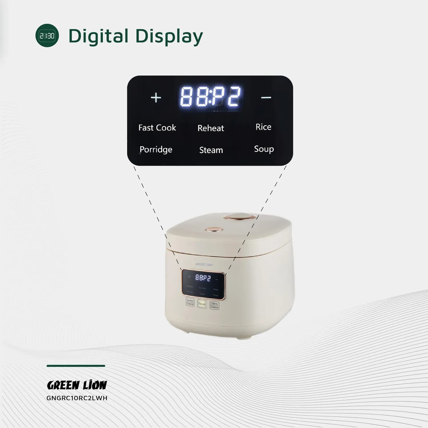 Green Lion Rice Cooker GRC-10 - 2L, Digital, White 5