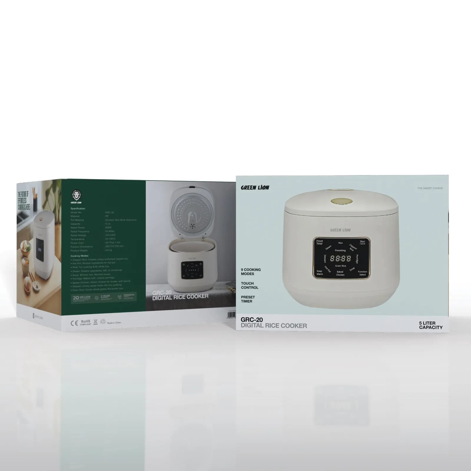 Green Lion GRC-20 Digital Rice Cooker 5L - White 4