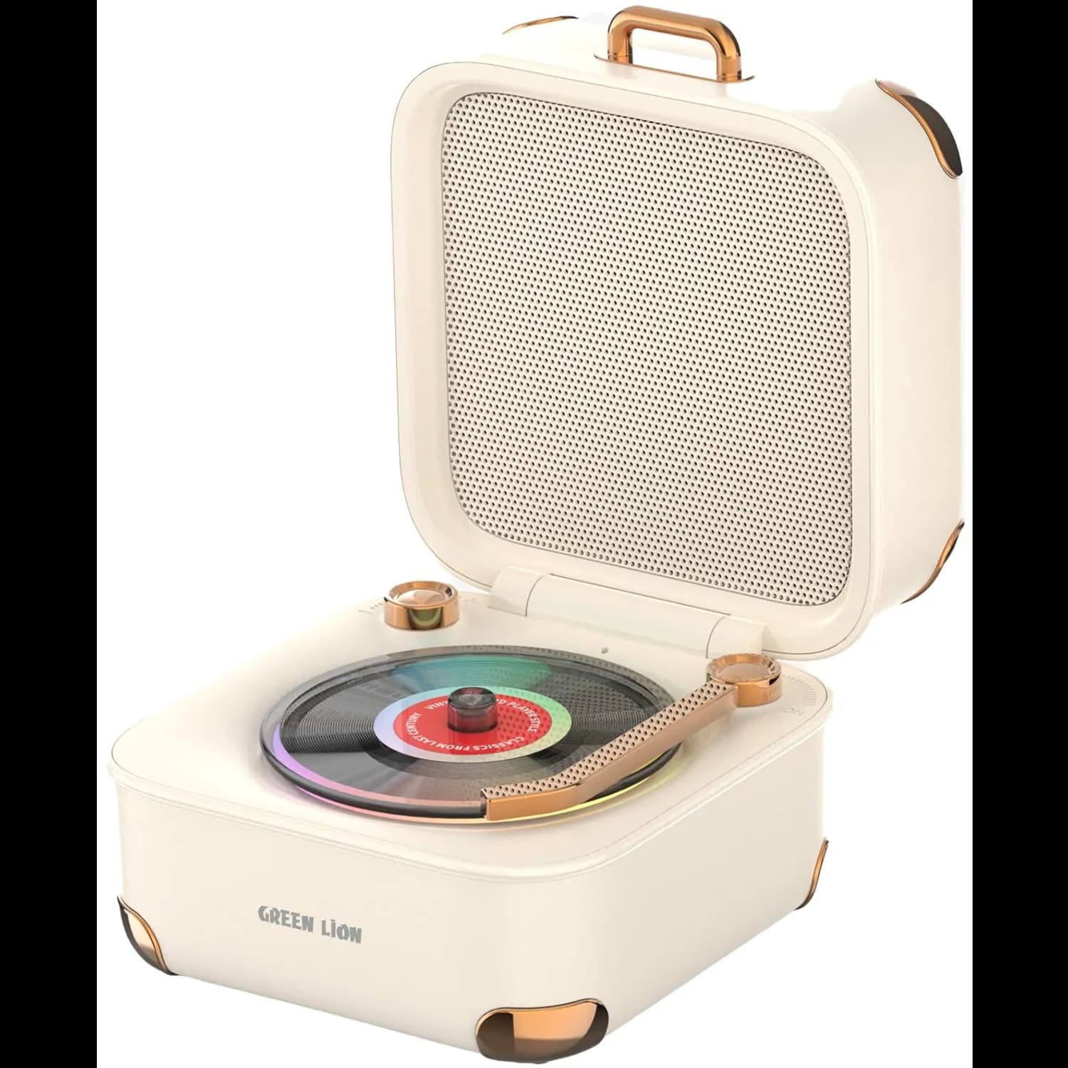 Green Lion Wireless Speaker Gramo - Retro Vinyl, RGB Light, White — Black 2