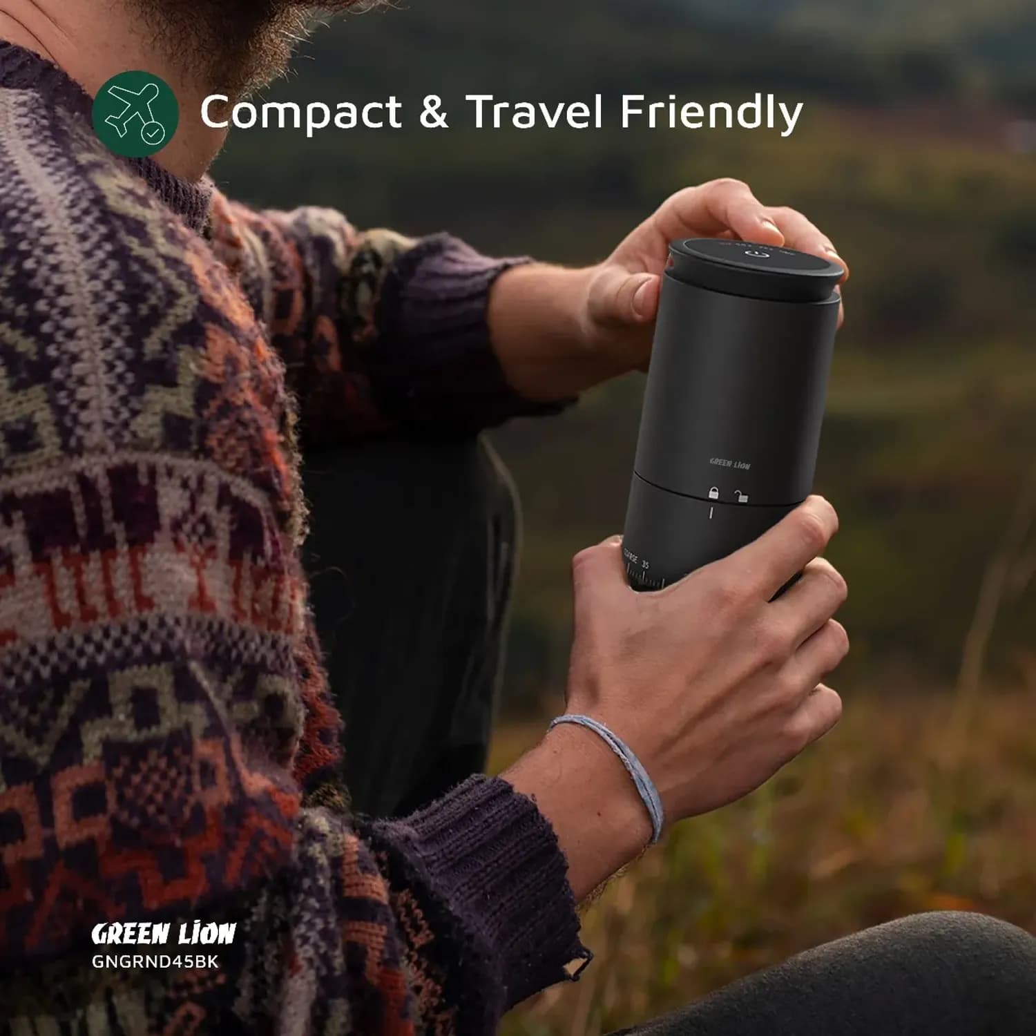 Green Lion Grind Pro Portable Coffee Grinder, - Black 2
