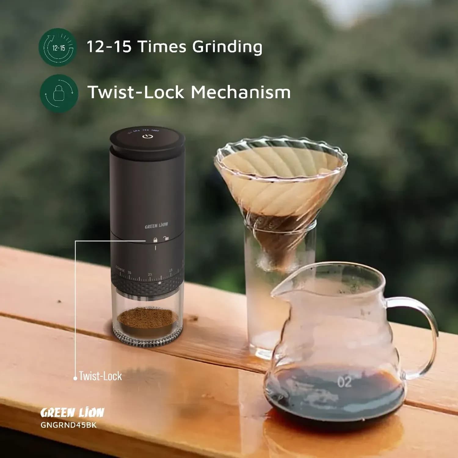 Green Lion Grind Pro Portable Coffee Grinder, - Black 3