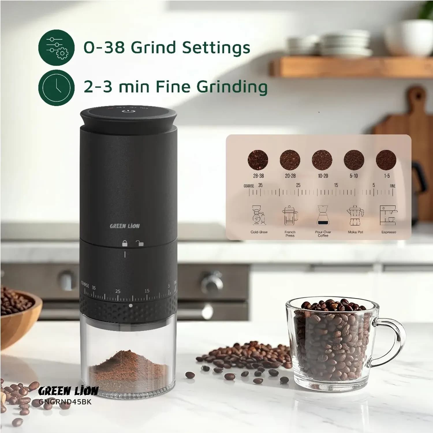 Green Lion Grind Pro Portable Coffee Grinder, - Black 4