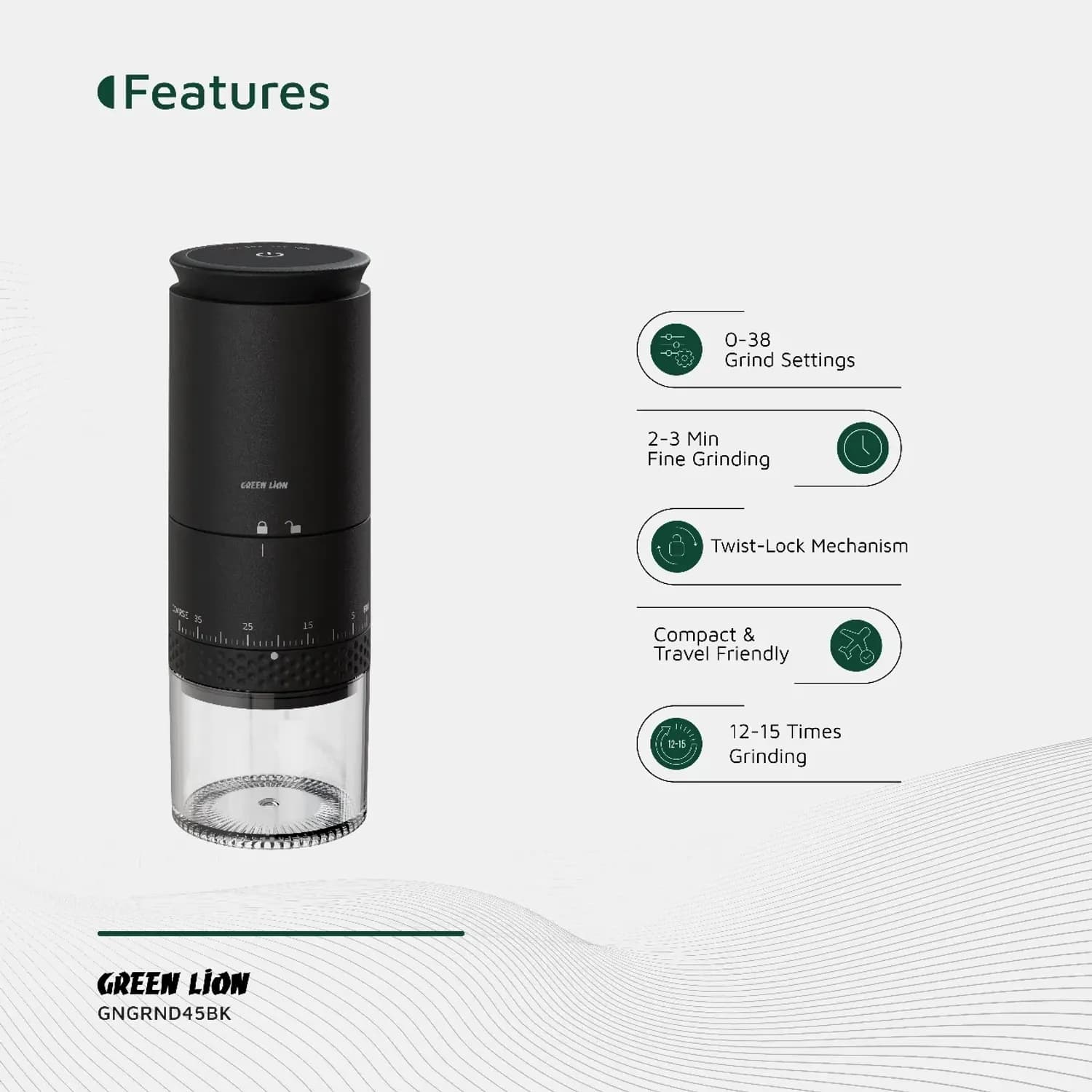 Green Lion Grind Pro Portable Coffee Grinder, - Black 5