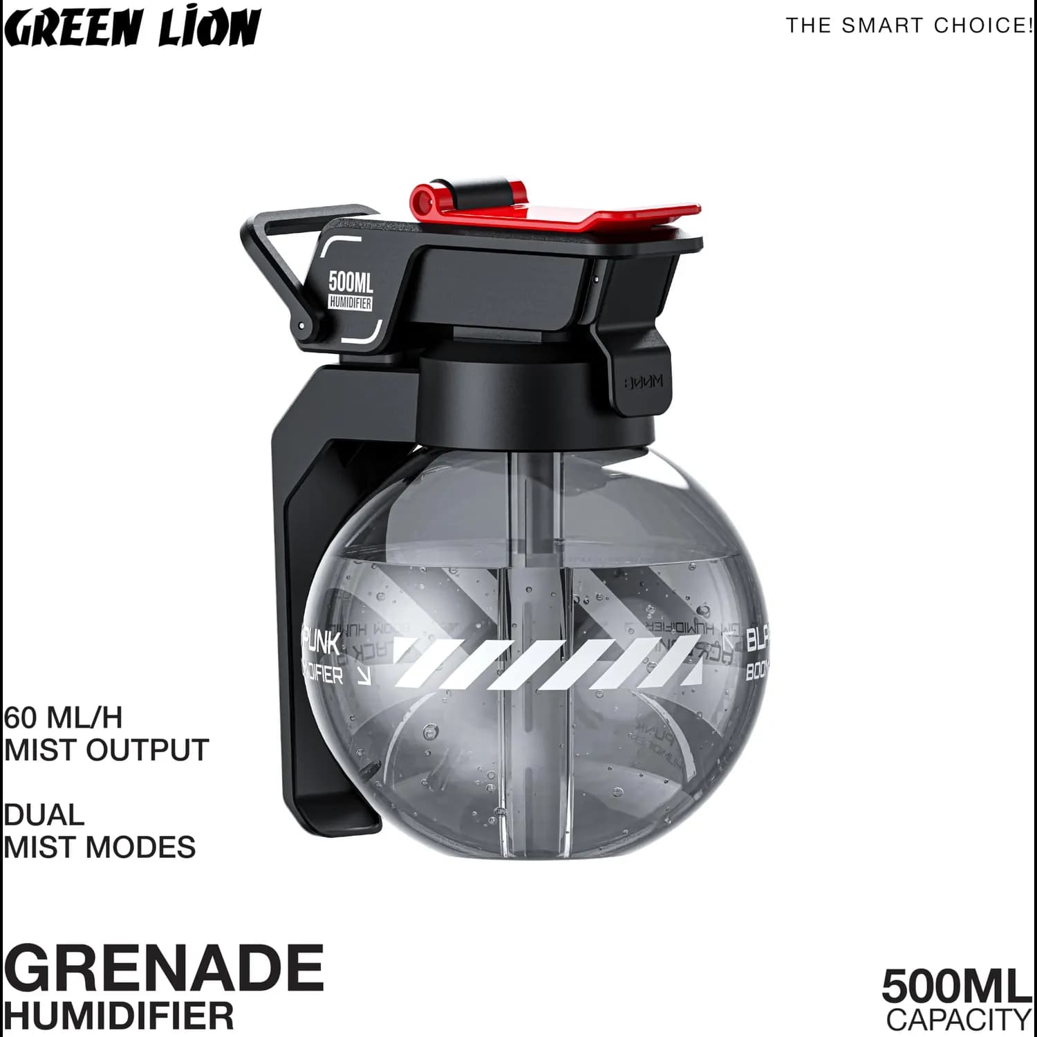 Green Lion Humidifier - 500mL, Dual Mist, Black 5