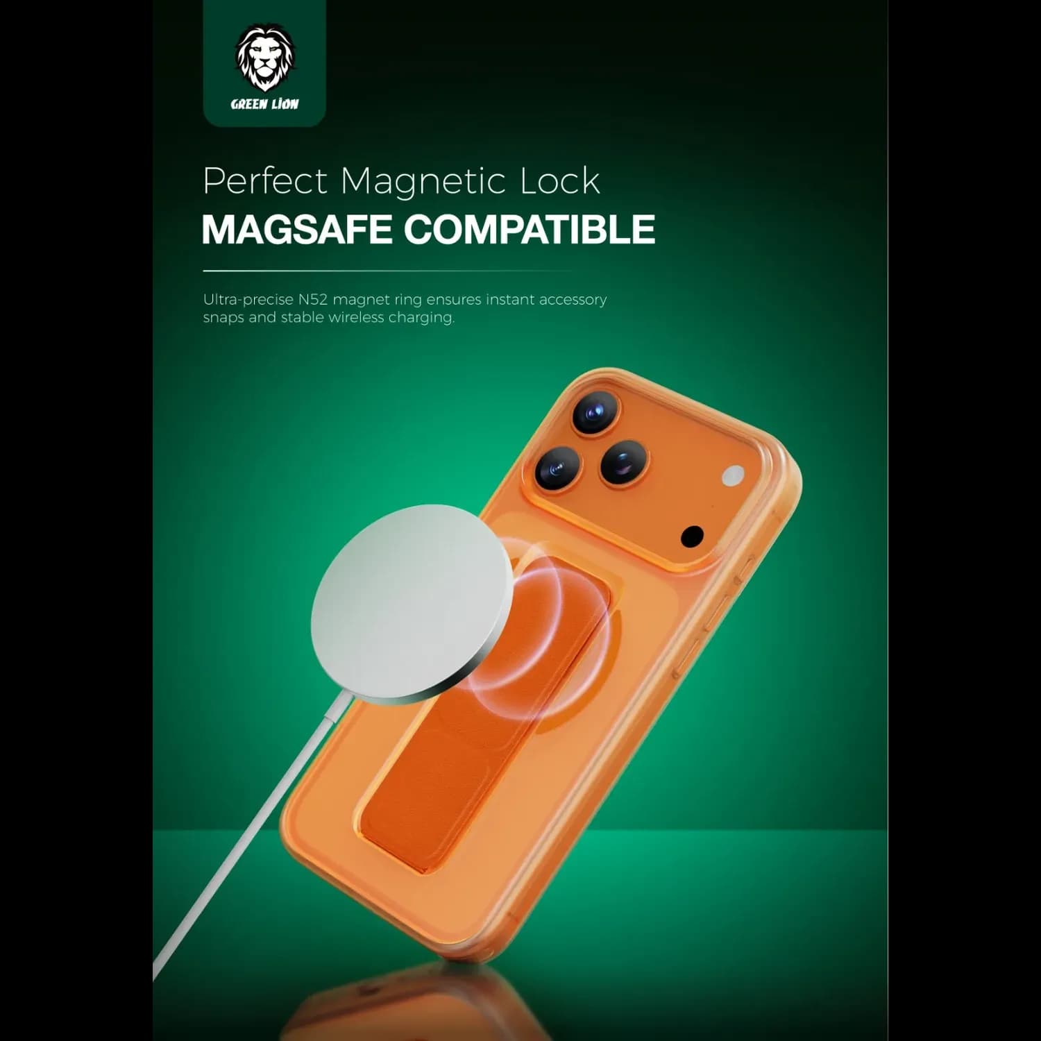 Green Lion GRIP 360 Case iPhone 17 Pro - Leather Grip Strap, Orange Titanium 2