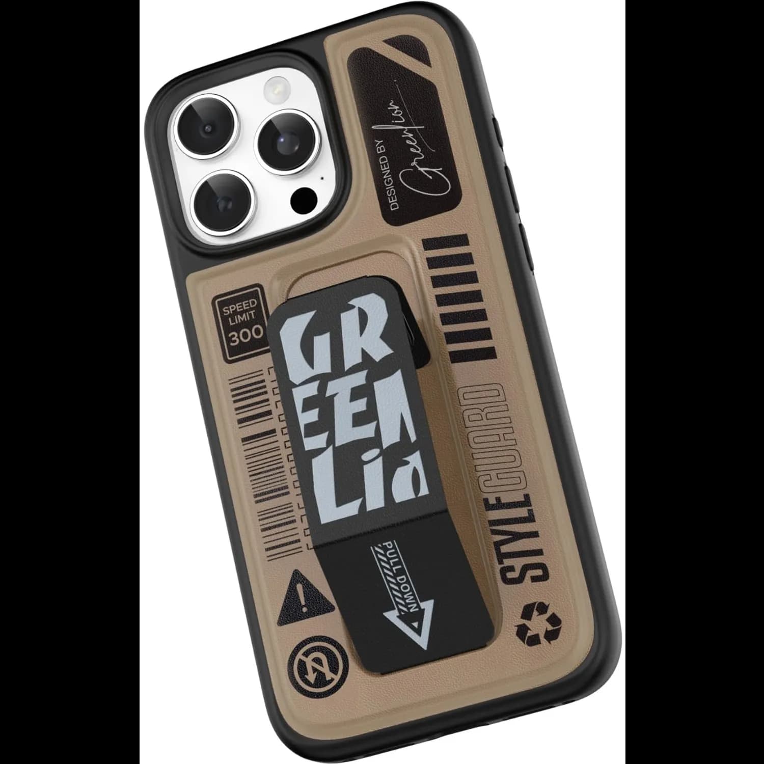 Green Lion Grip Case for iPhone 16 Pro Max - Foldable Leather, Desert Titanium 2