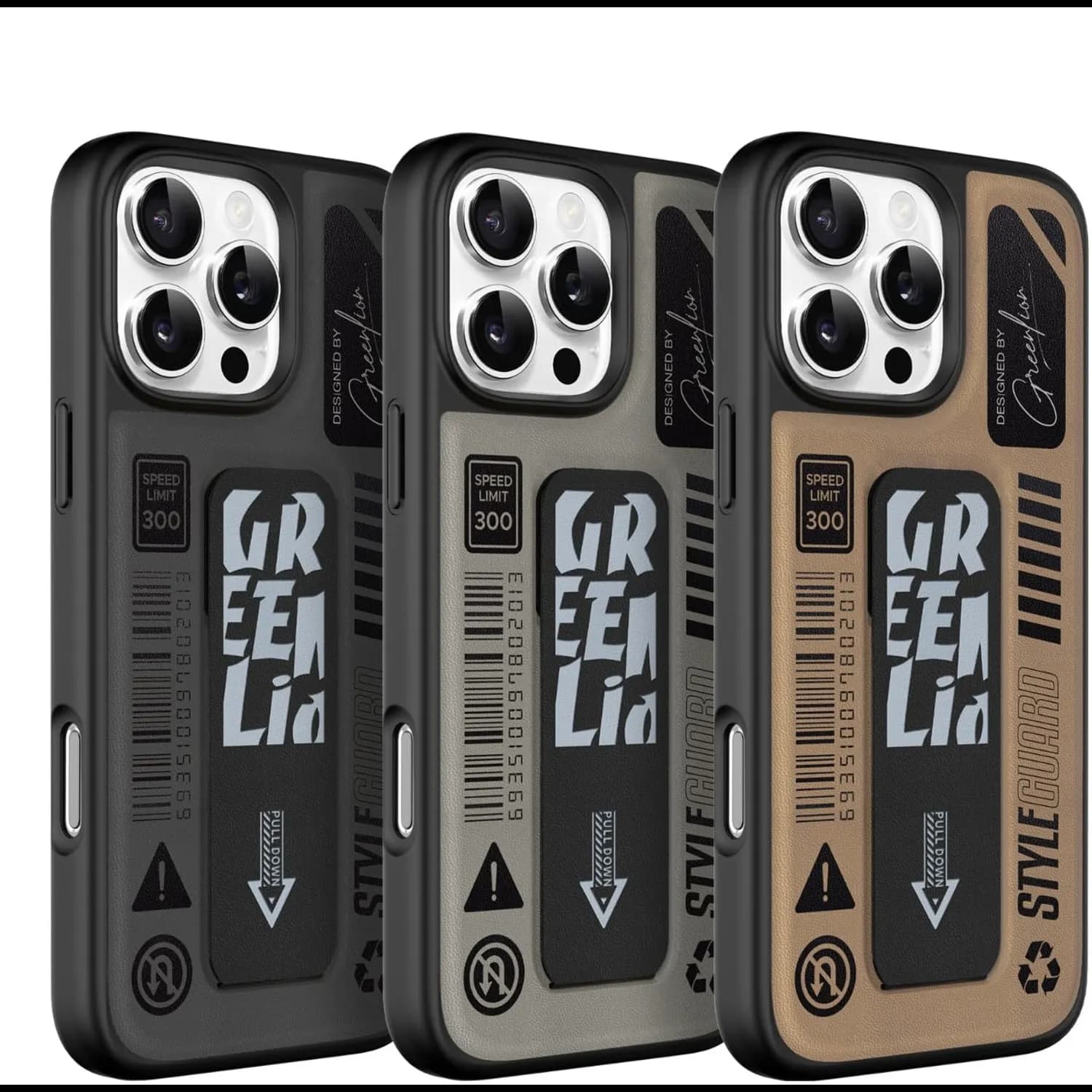 Green Lion Grip Case for iPhone 16 Pro Max - Foldable Leather, Desert Titanium 3