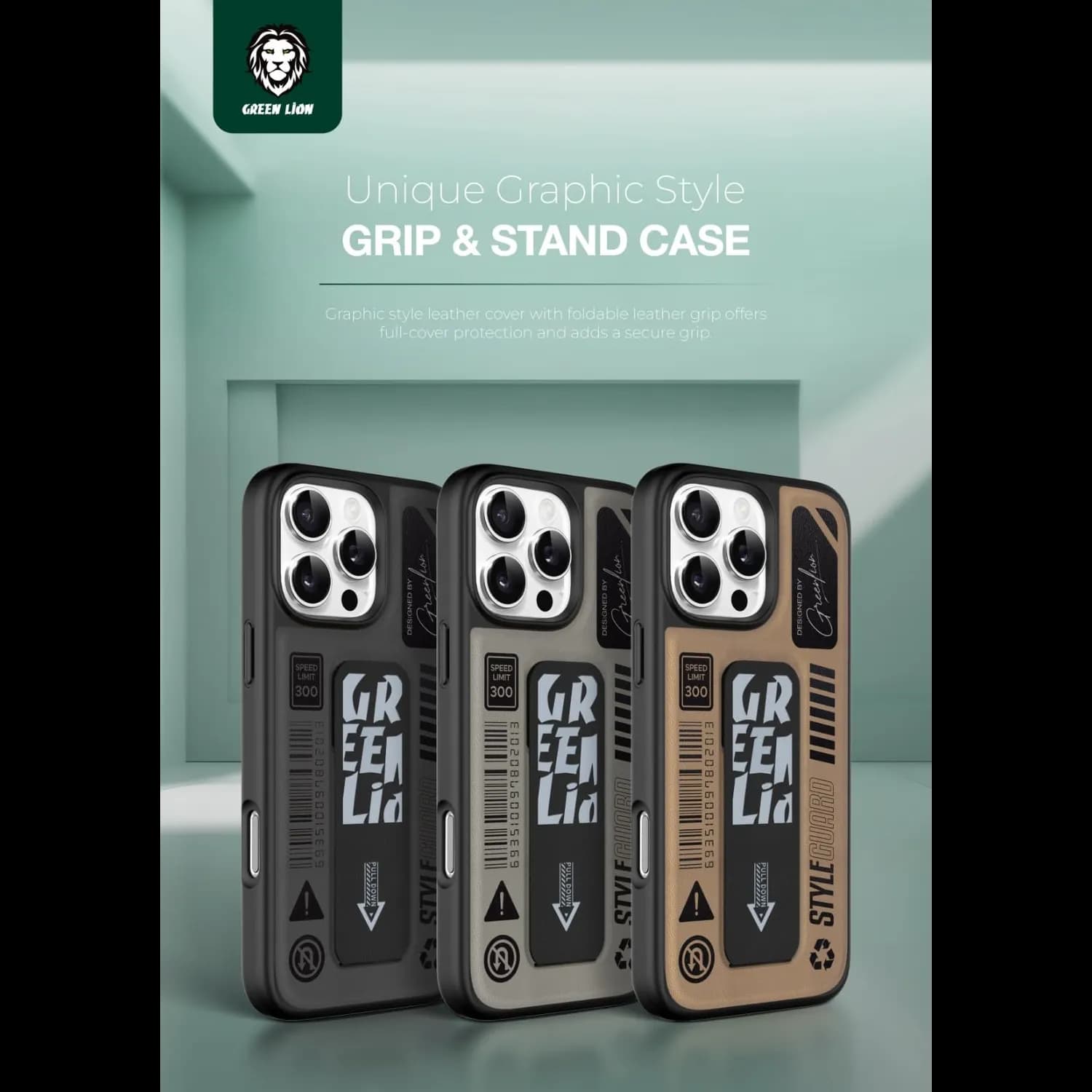 Green Lion Grip Case iPhone 16 Pro Max - Foldable Leather, Titanium — Black 3