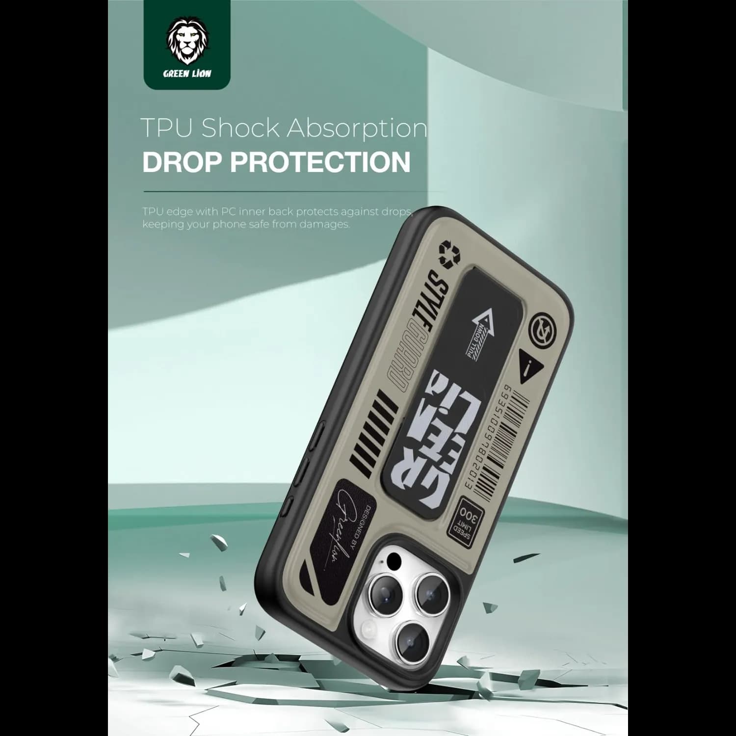 Green Lion Grip for iPhone 16 Pro - Foldable Leather, Titanium 4