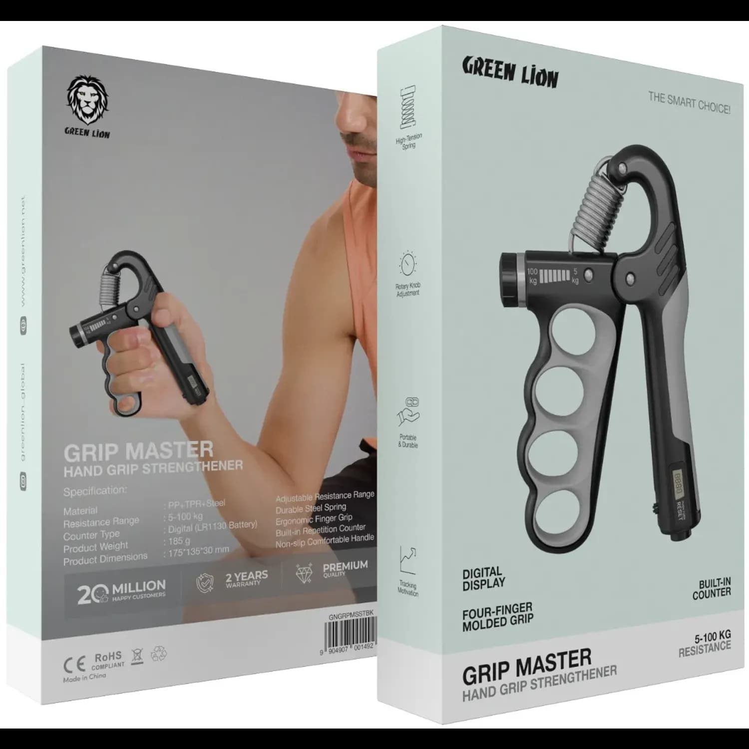 Green Lion Hand Grip Strengthener - Adjustable 5-100kg, Black 3