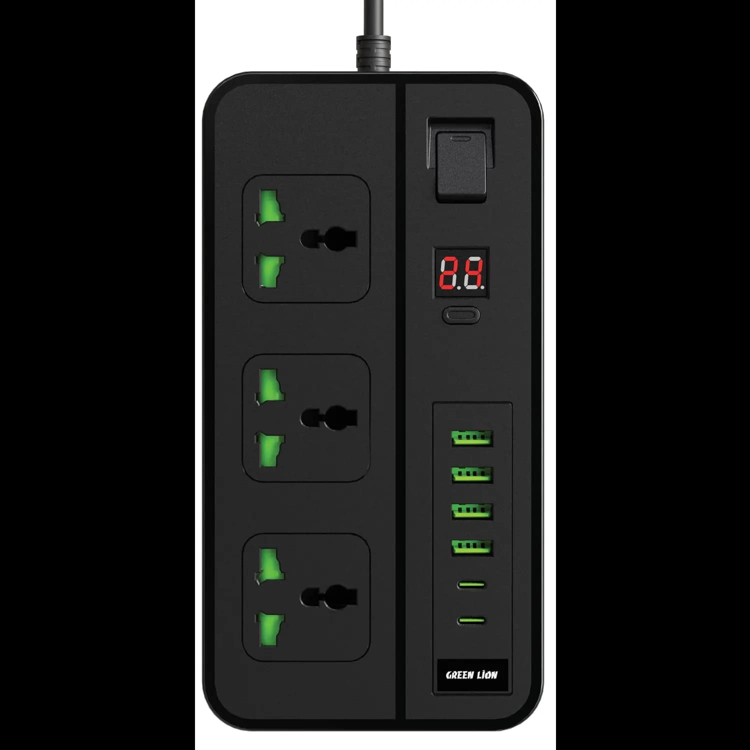 Green Lion Power Socket GS-150 - 3000W, USB-A & USB-C, Black 3