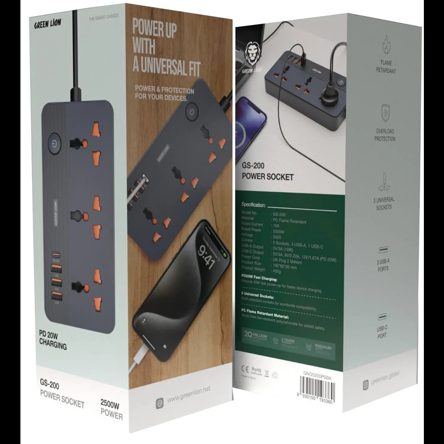 Green Lion Power Socket GS-200 - 3 USB-A, USB-C PD 20W, Black 4