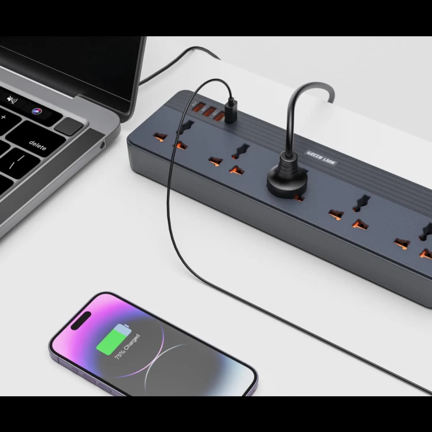 Green Lion Power Socket GS-250 - 5 Outlets, 3 USB-A, USB-C PD 20W, Black 2