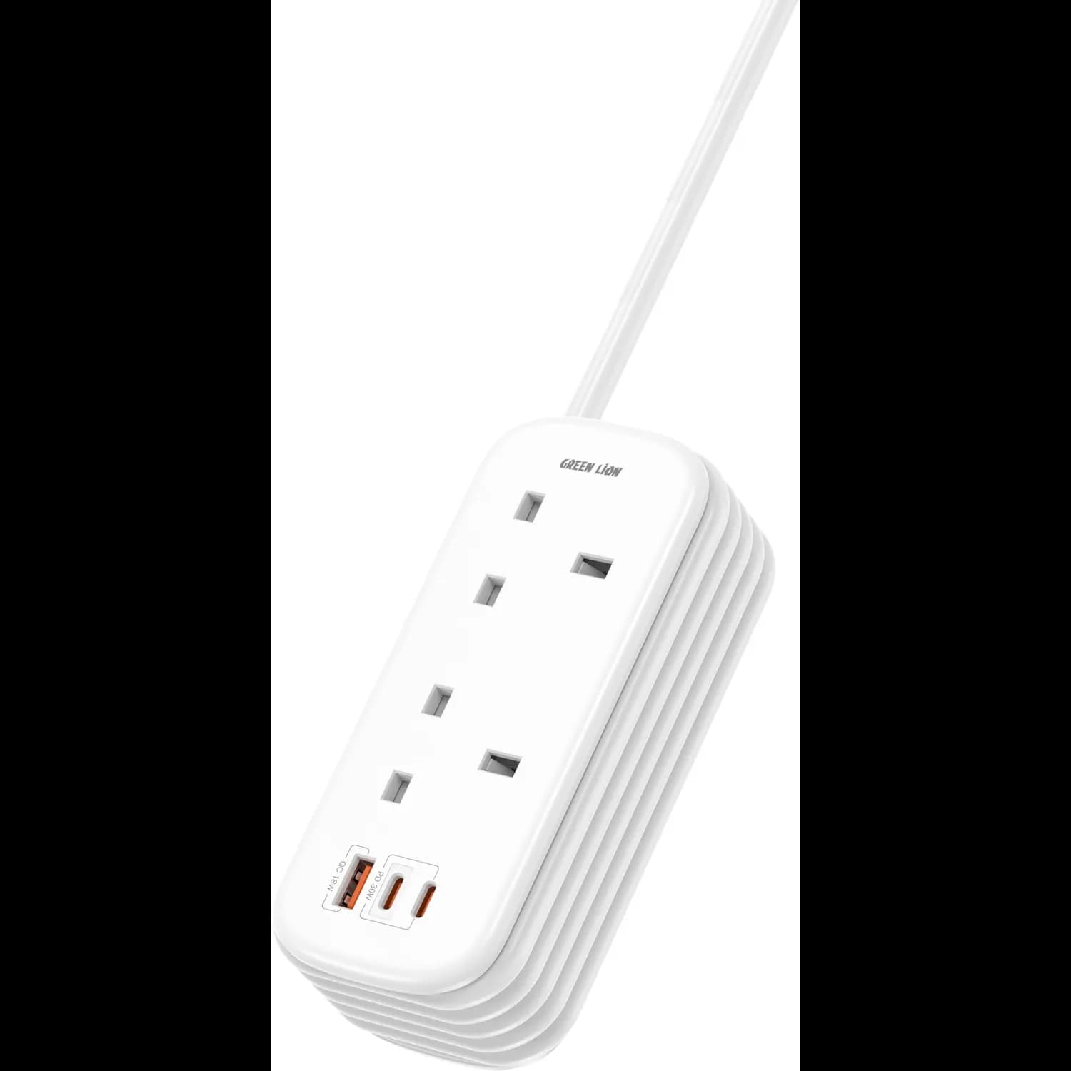 Green Lion Power Strip GS-600 - 2 UK Outlets, USB-C PD 30W, USB-A QC, White 5