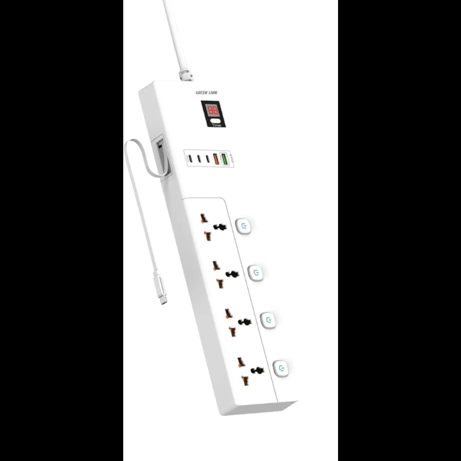 Green Lion Power Socket GS-800 - 3500W, Retractable USB-C, White — Black 2