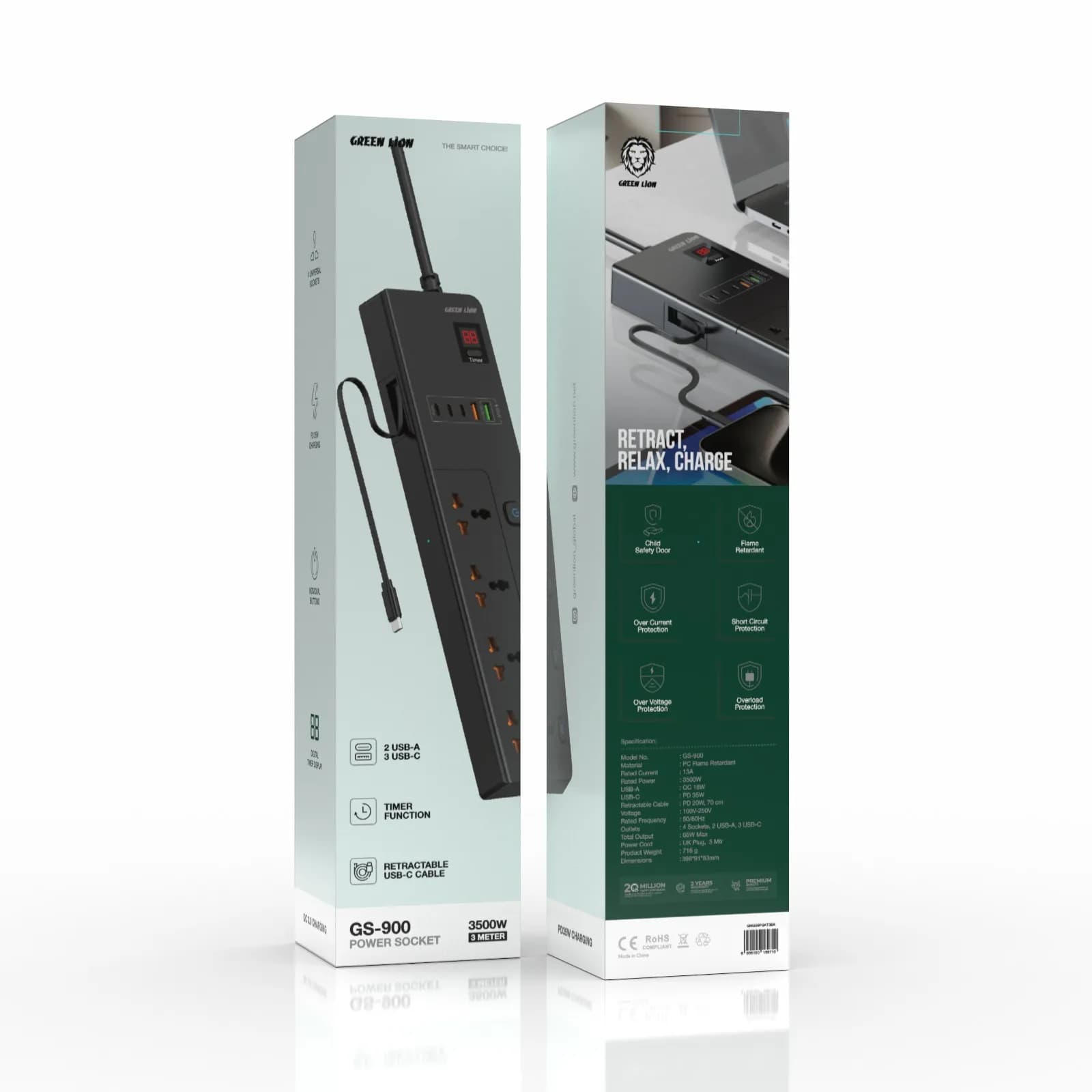 Green Lion Power Socket GS-800 - 3500W, 4 Outlets, USB PD 35W, Black 1 Green Lion Power Socket GS-800 - 3500W, 4 Outlets, USB PD 35W, Black 1