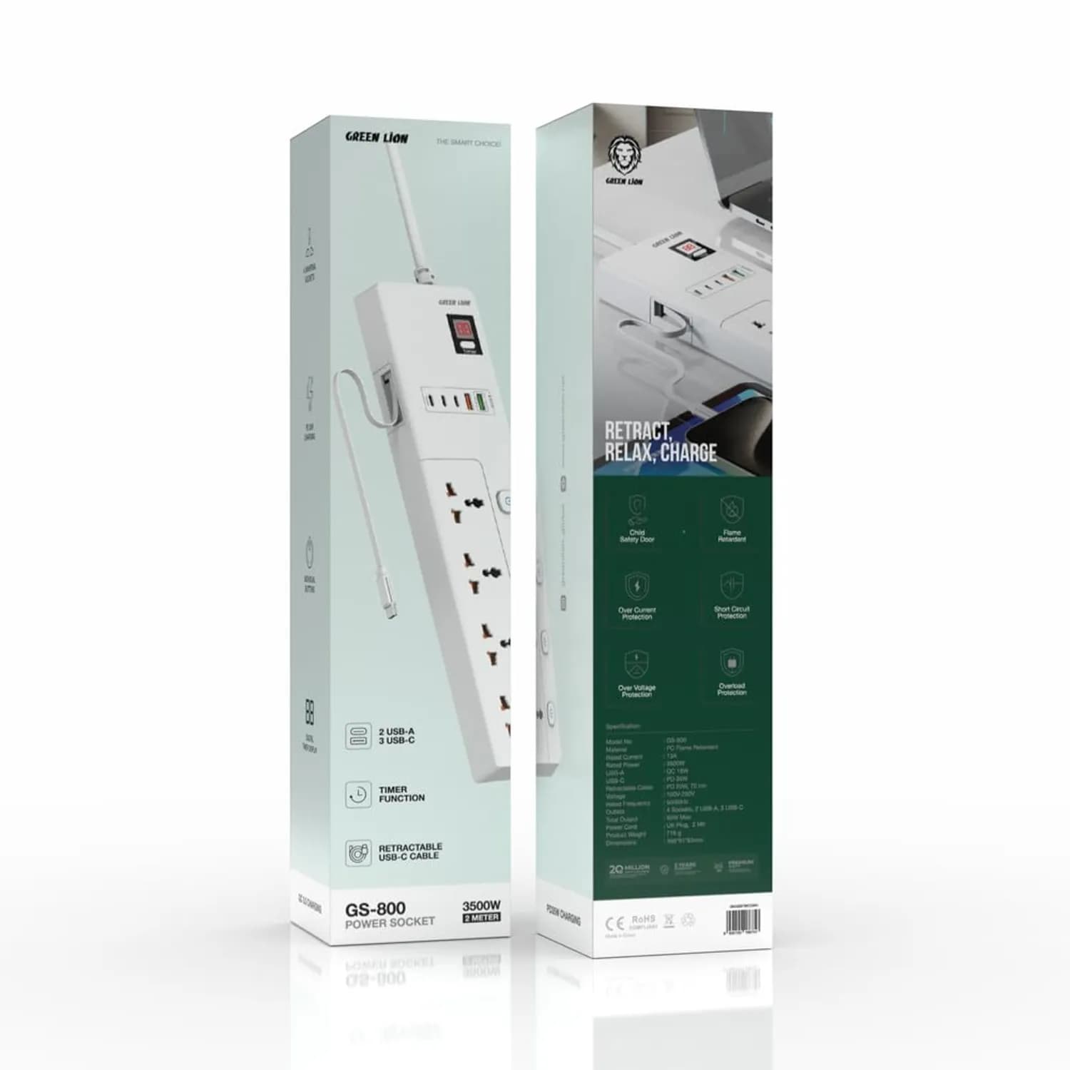 Green Lion Power Socket GS-800 - 3500W, USB-C PD 35W, QC 3.0, White 3