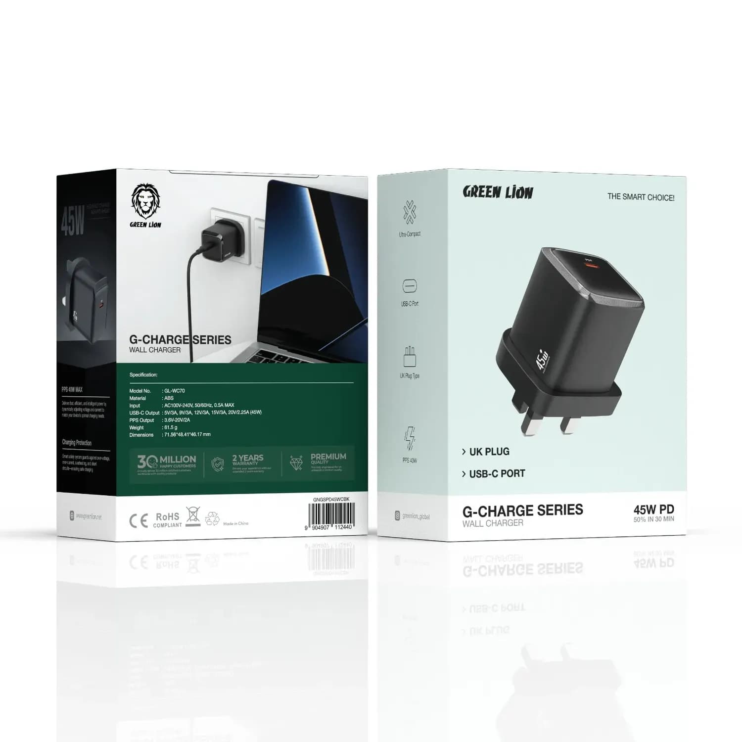 Green Lion Wall Charger G-Charge Series - 45W PD USB-C, Black 3