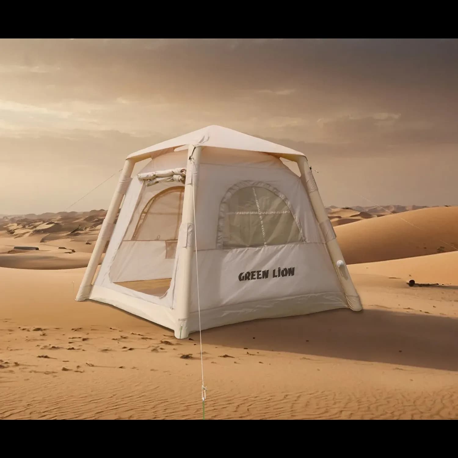 Green Lion Inflatable Tent - 3-Person, Water & Wind Resistant, Beige 2