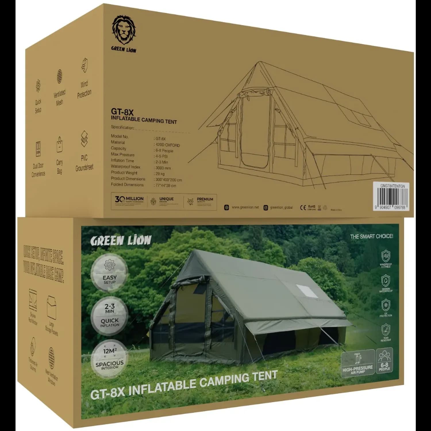 Green Lion Inflatable Camping Tent - Waterproof, 8-Person, Green 5