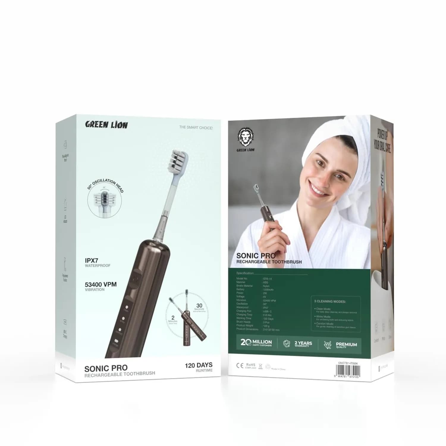 Green Lion Sonic Pro Toothbrush - 3 Modes, Brown 5