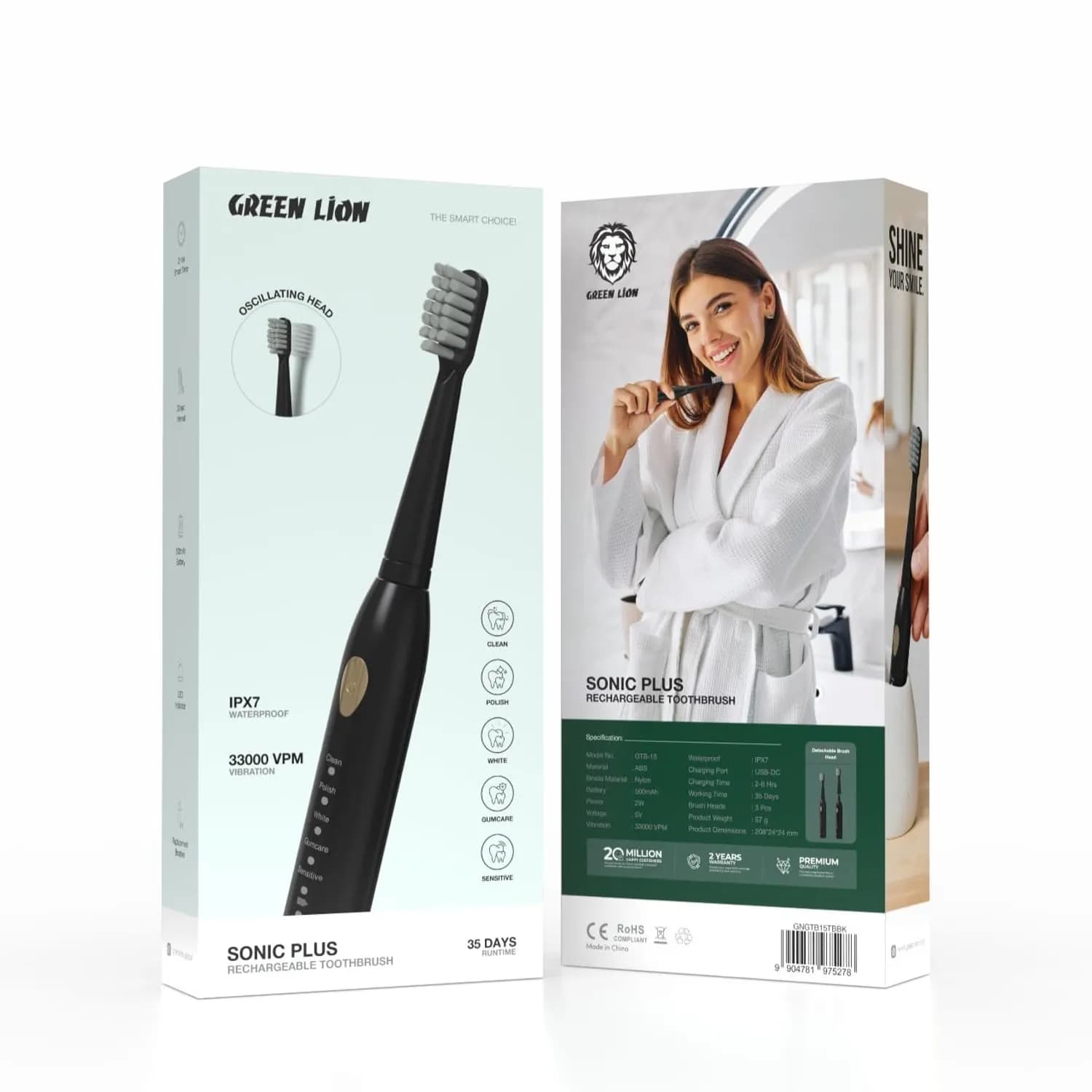 Green Lion Toothbrush Sonic Plus - Rechargeable, Black 5