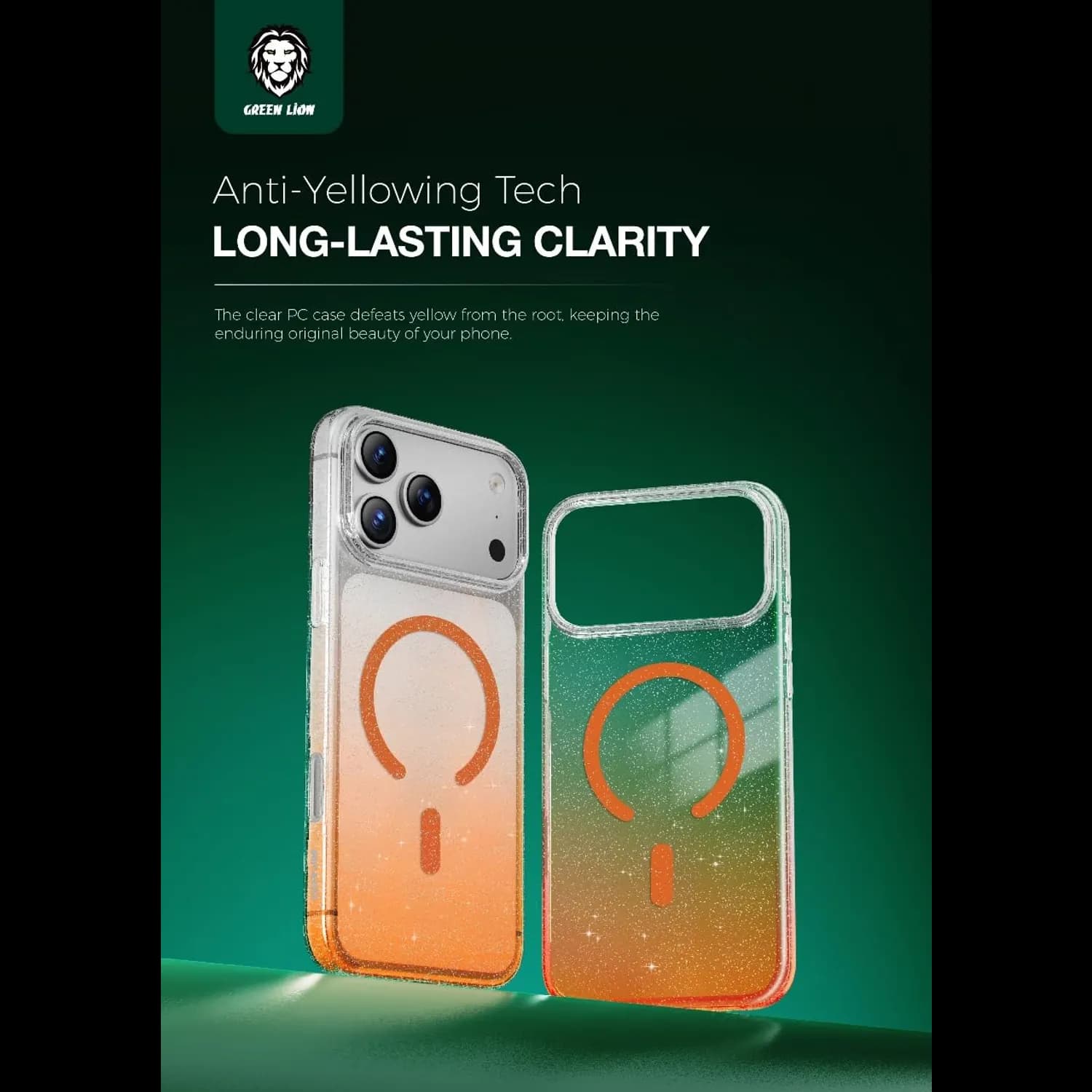 Green Lion iPhone 17 Pro Case - Glitter, Orange 2
