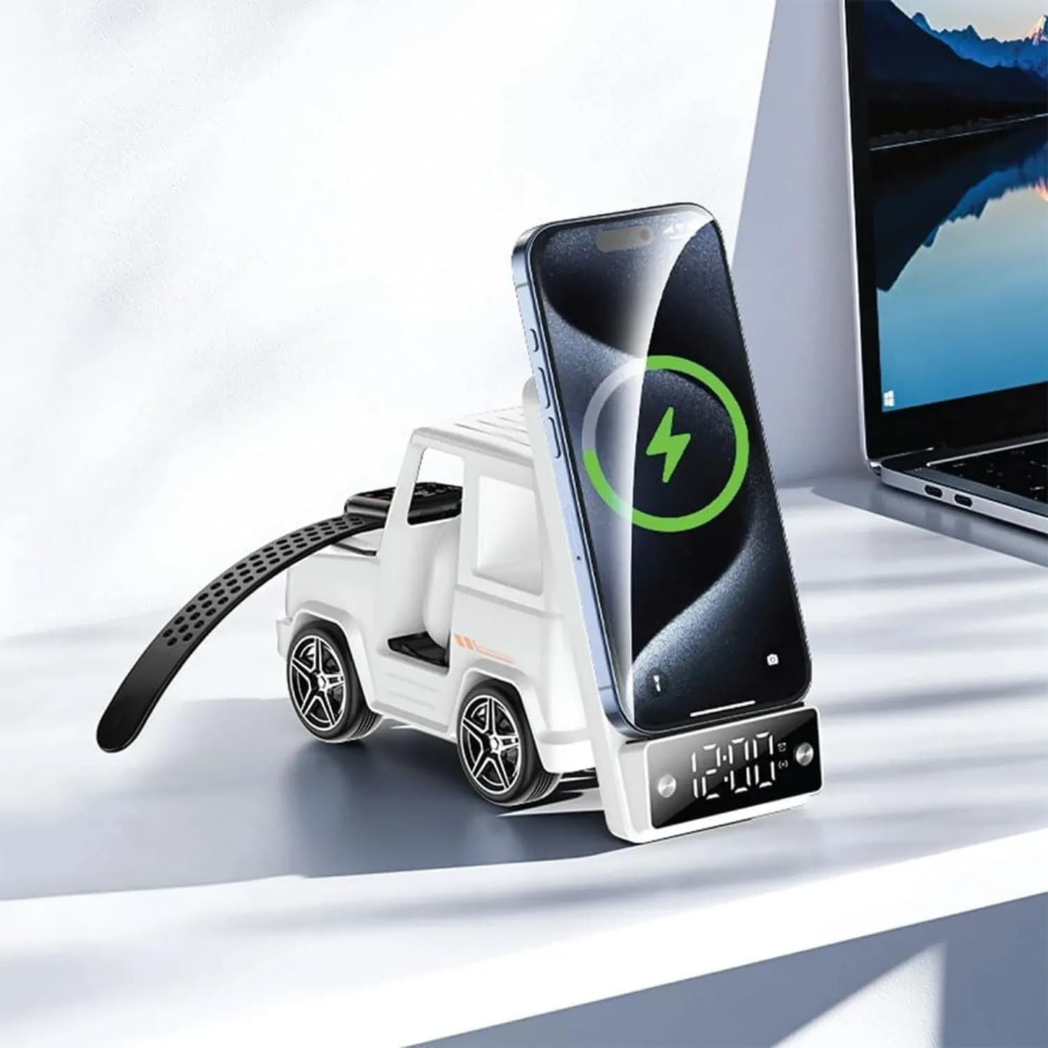 Green Lion Wireless Charger G-WAG 6 in 1 - Digital Clock, Bluetooth V5.3, White 2