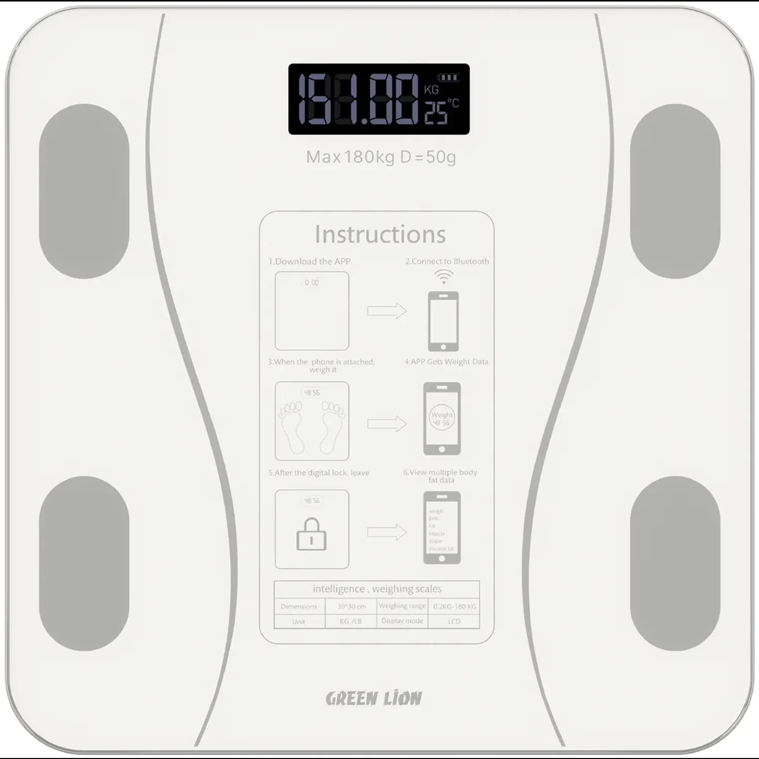 Green Lion Smart Body Scale GBC-200 - Bluetooth V5.0, Tempered Glass 1 Green Lion Smart Body Scale GBC-200 - Bluetooth V5.0, Tempered Glass 1