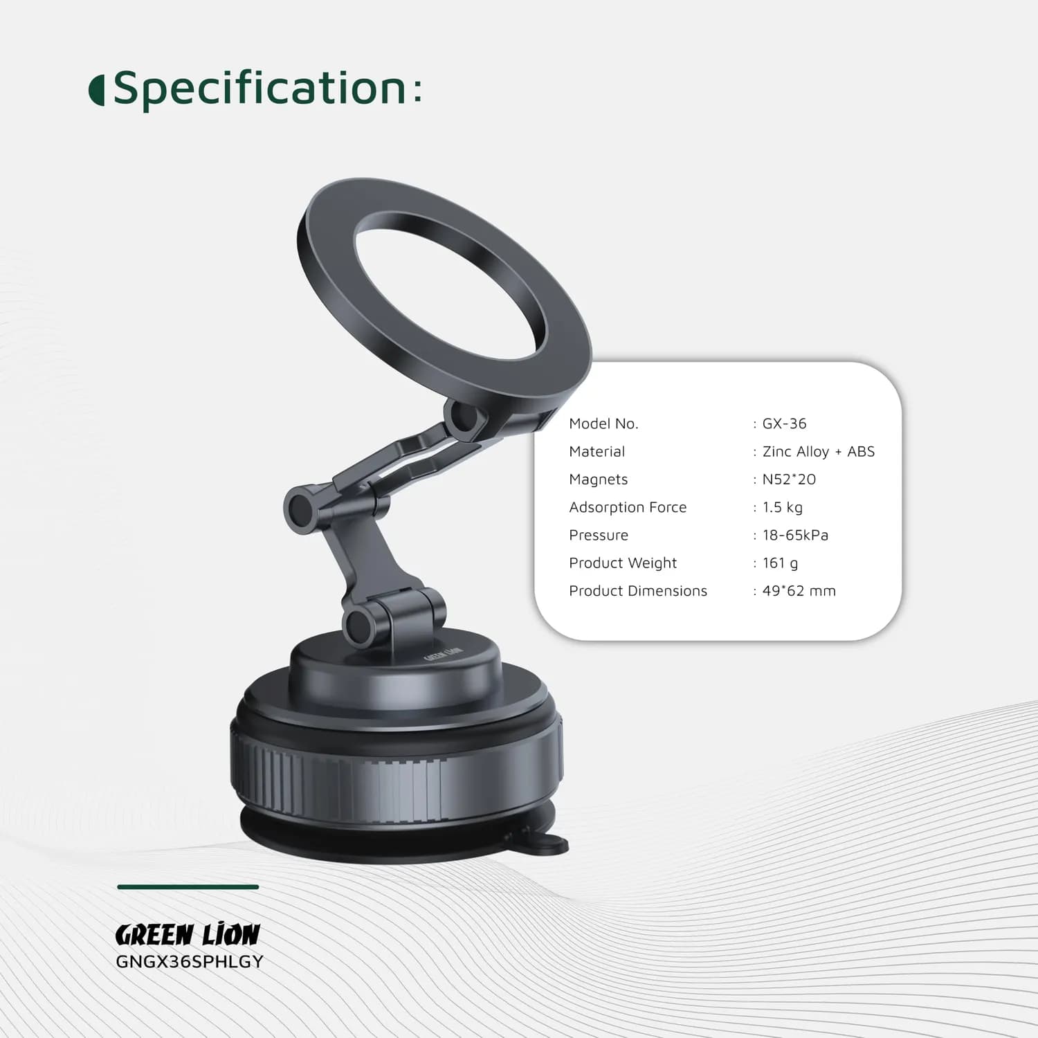 Green Lion Phone Holder GX-36 - Suction, Foldable, Black 5