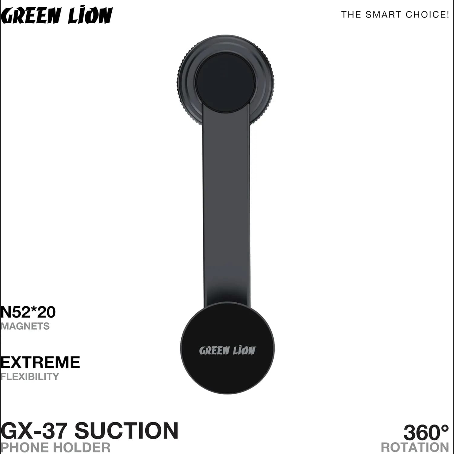 Green Lion Phone Holder GX-37 - Suction Mount, 360° Rotation, Black 3