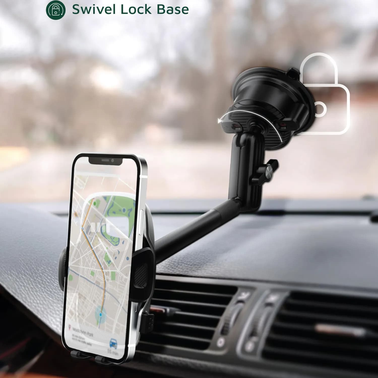 Green Lion Phone Holder GX-38 - 360° Rotation, Black 4