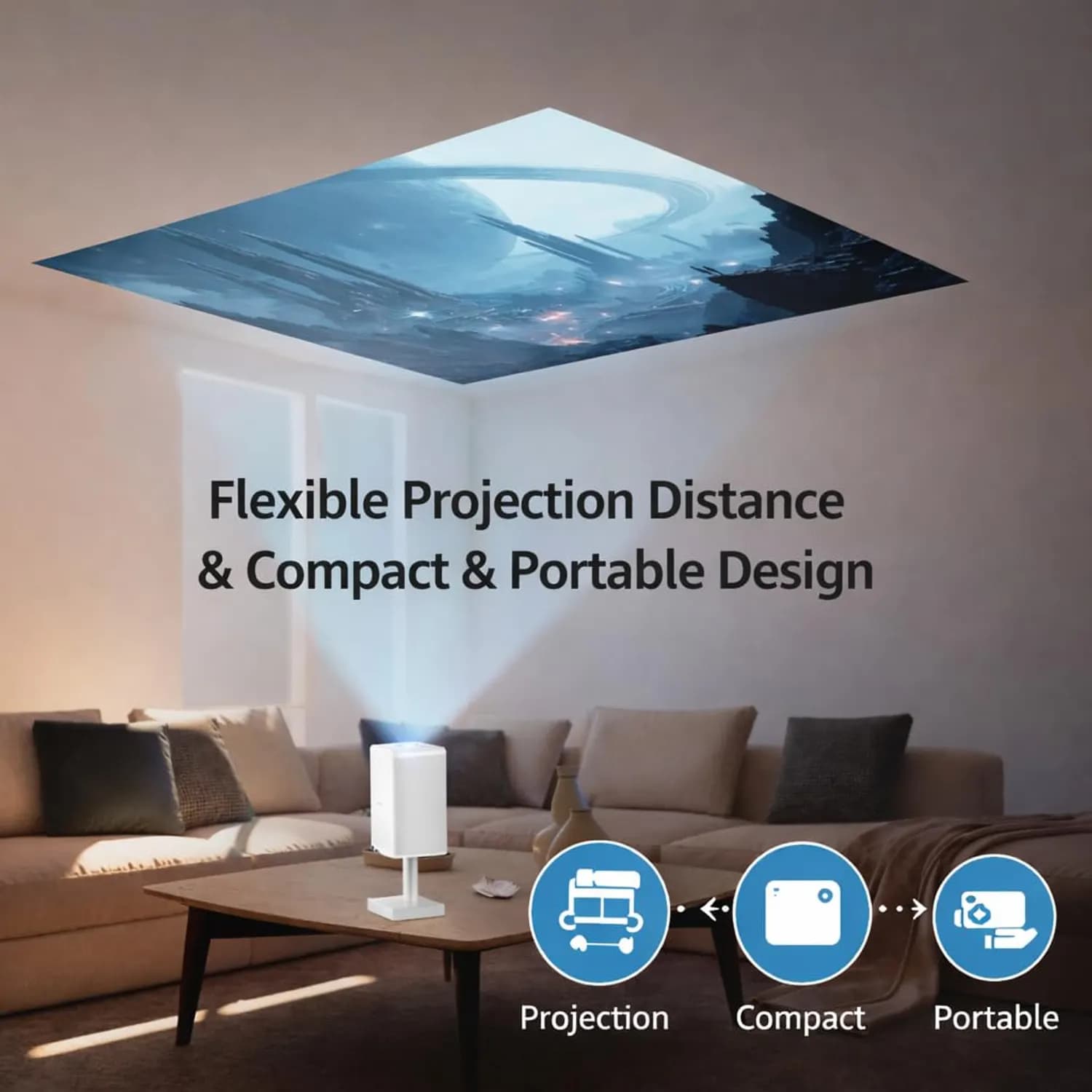 Green Lion Portable Projector GALAXY - 720P HD, Android 13, White 3
